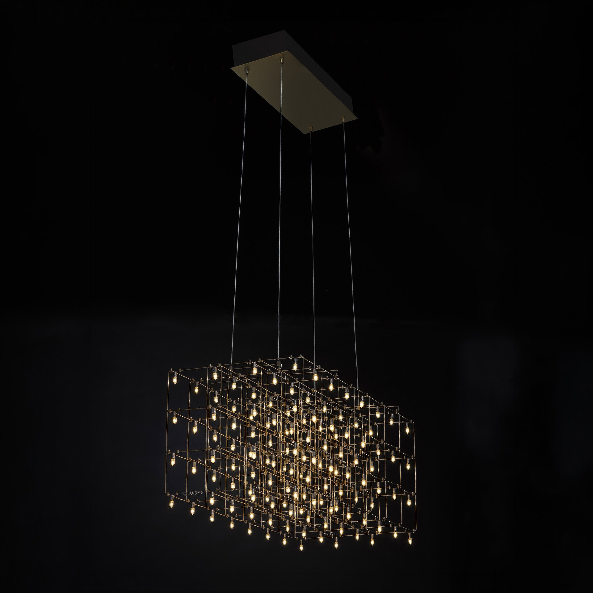 Chandelier with a modern square grid design featuring multiple LED lights, perfect for contemporary.