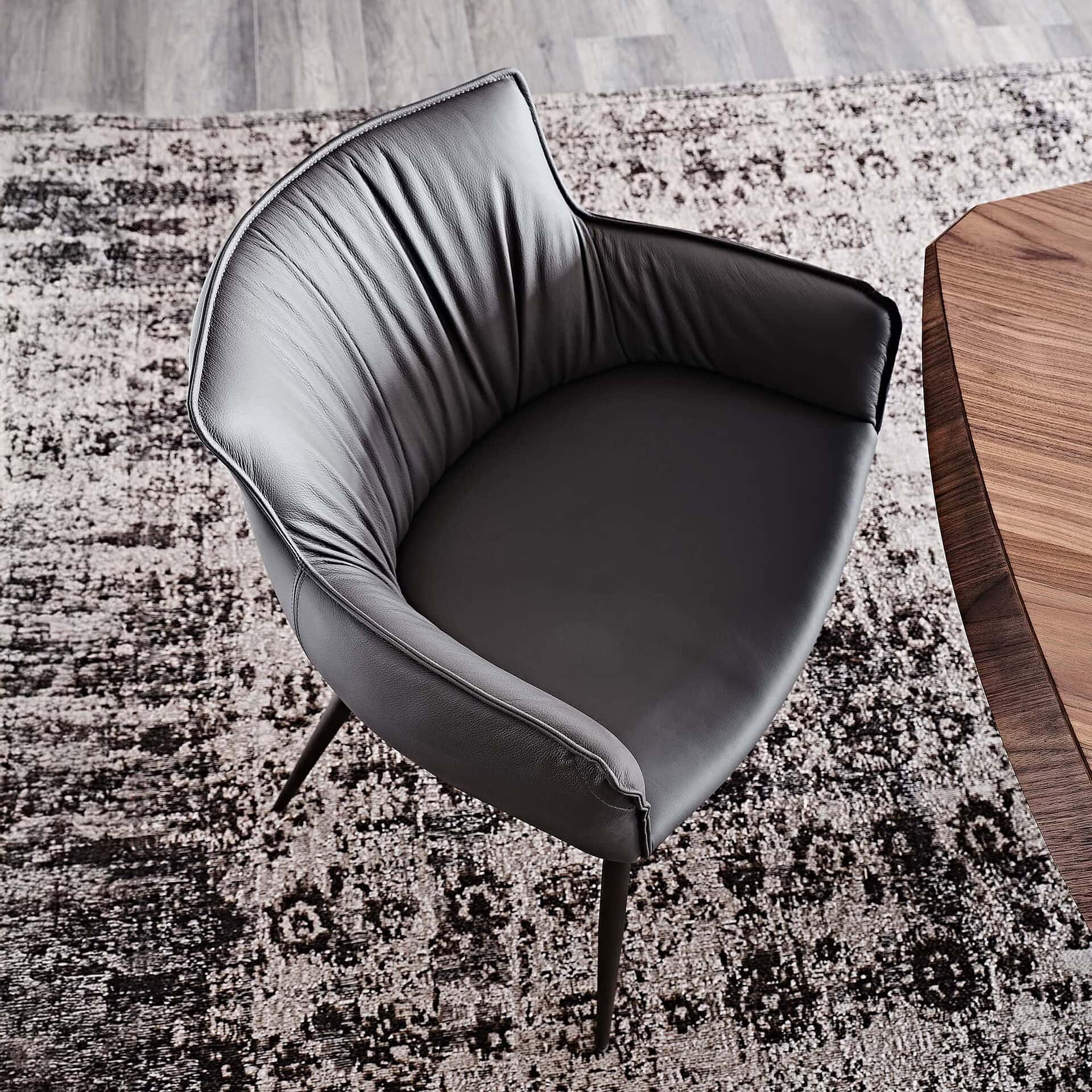 Overhead view of the Rhonda Dining Chair highlighting its curved backrest and upholstered seat.