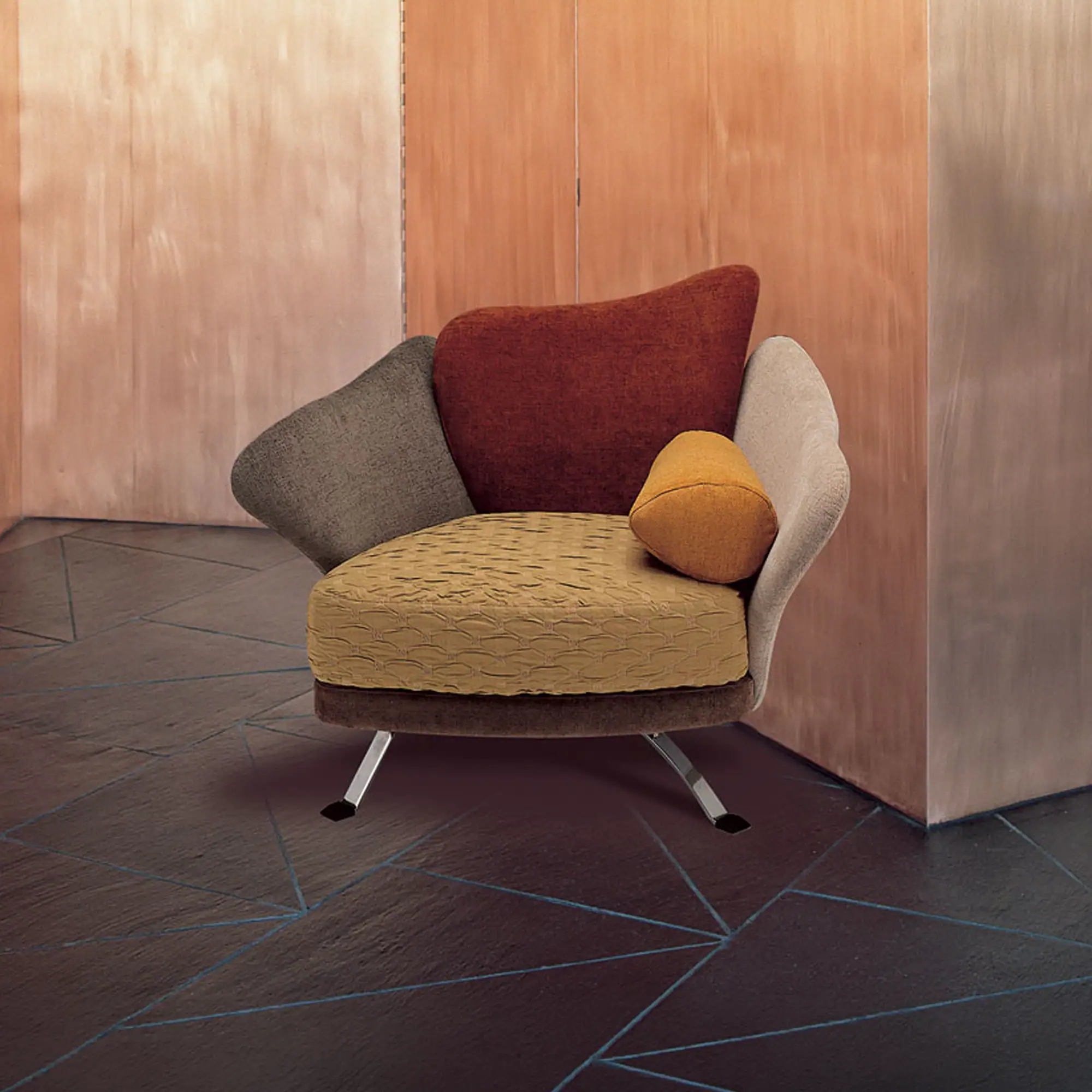 Unique flower-inspired sculptural lounge chair for modern interiors.