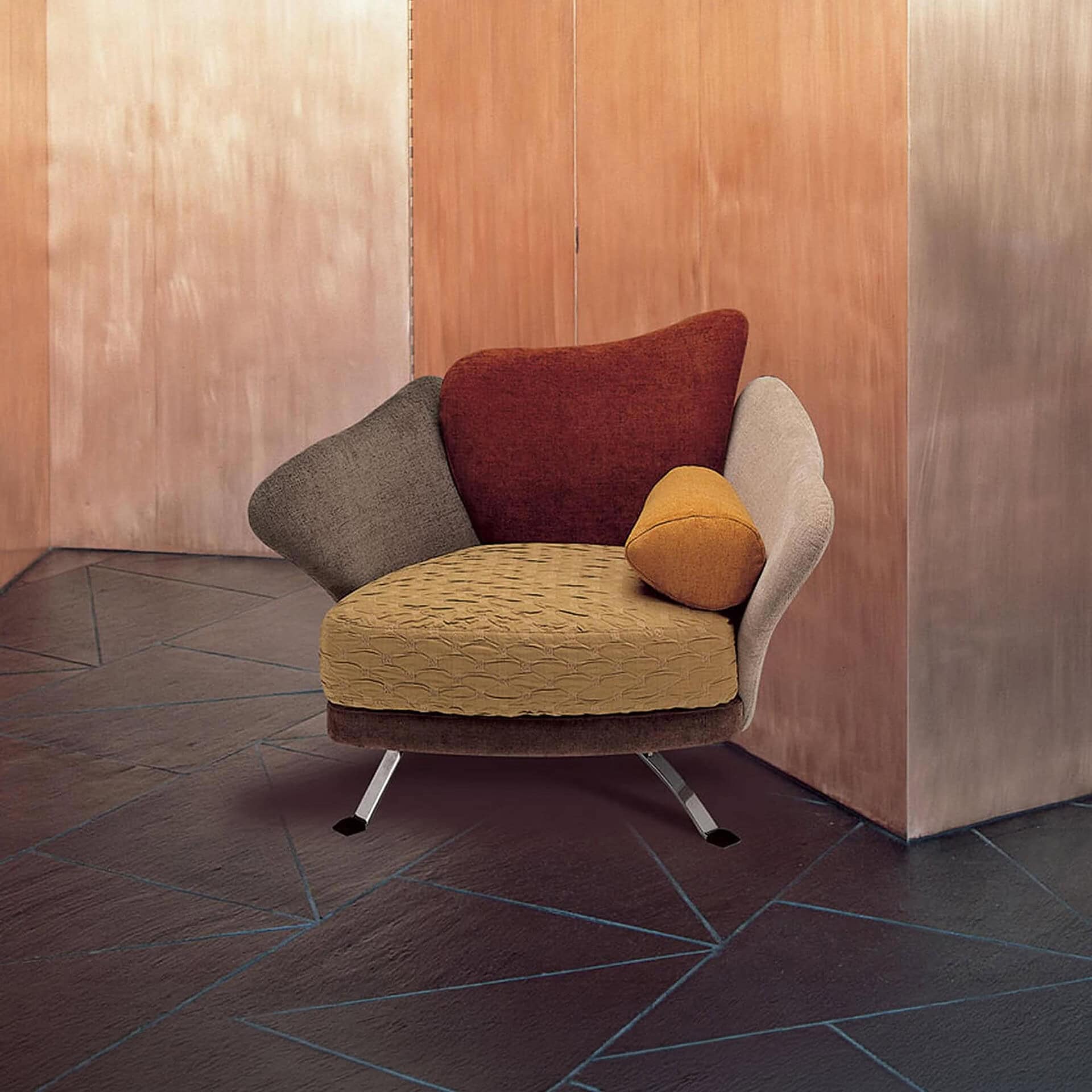 Unique flower-inspired sculptural lounge chair for modern interiors.