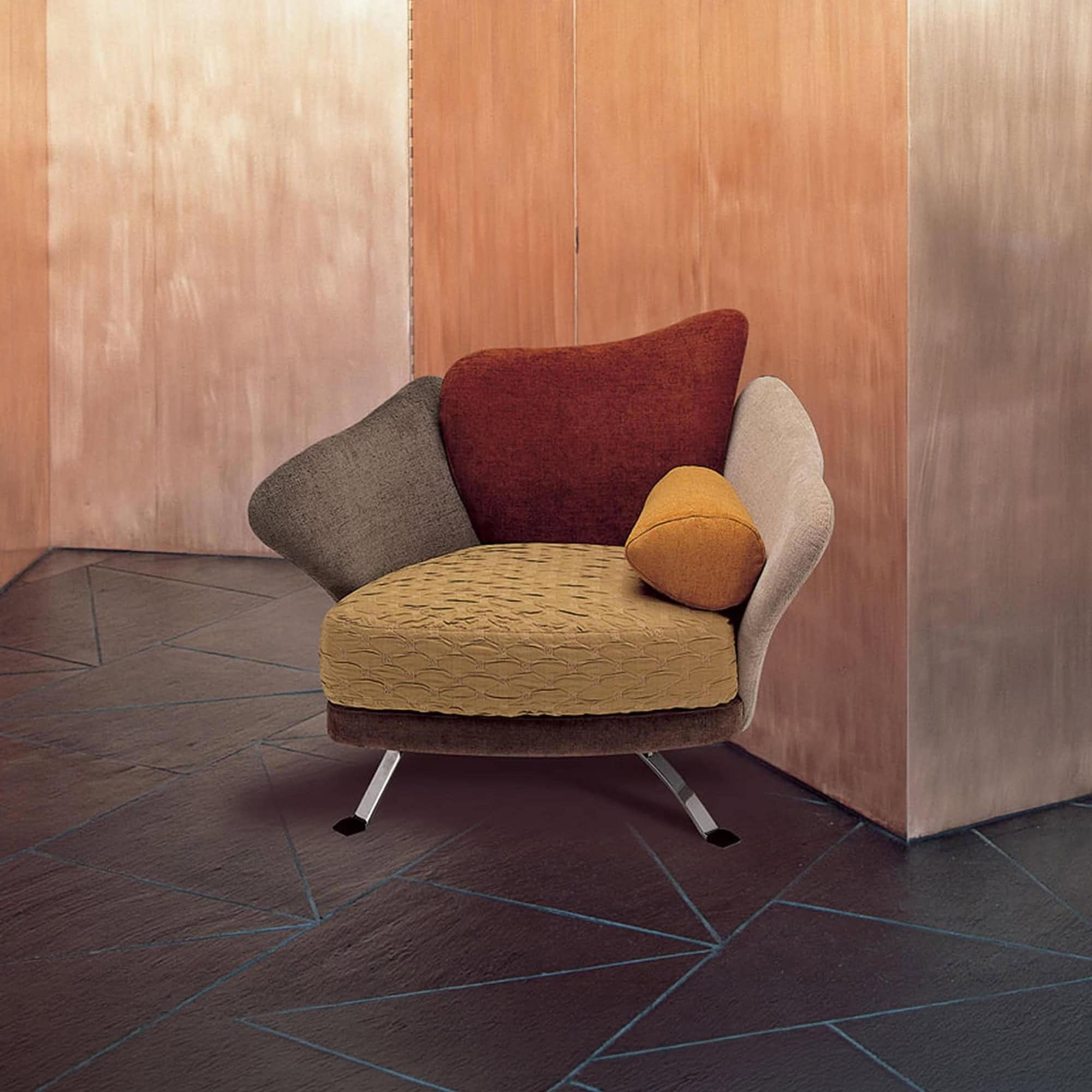 Unique flower-inspired sculptural lounge chair for modern interiors.