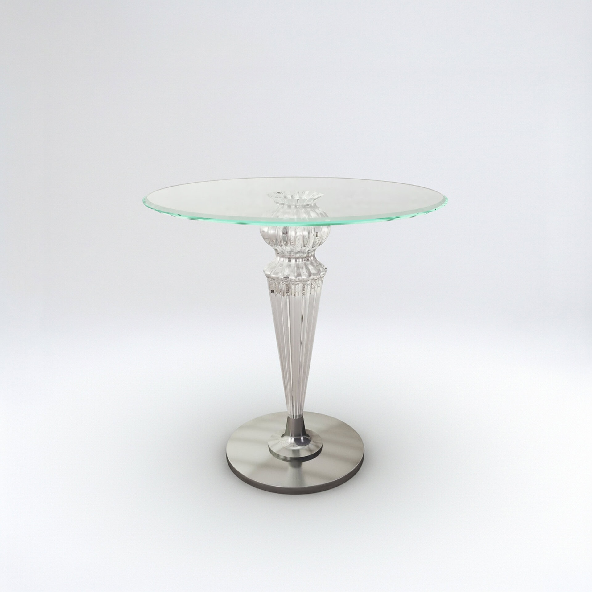 Murano glass side table with glass top and intricate glass base design. Elegant and luxurious accent.