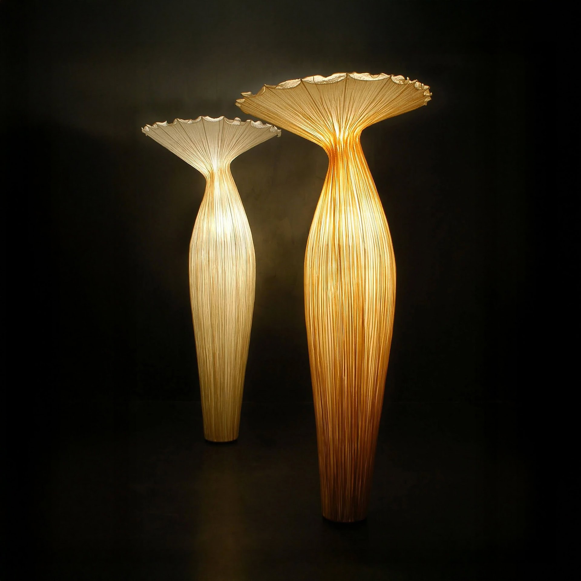 Elegant wooden lamps with sculptural design, perfect for luxury home decor and lighting accents.