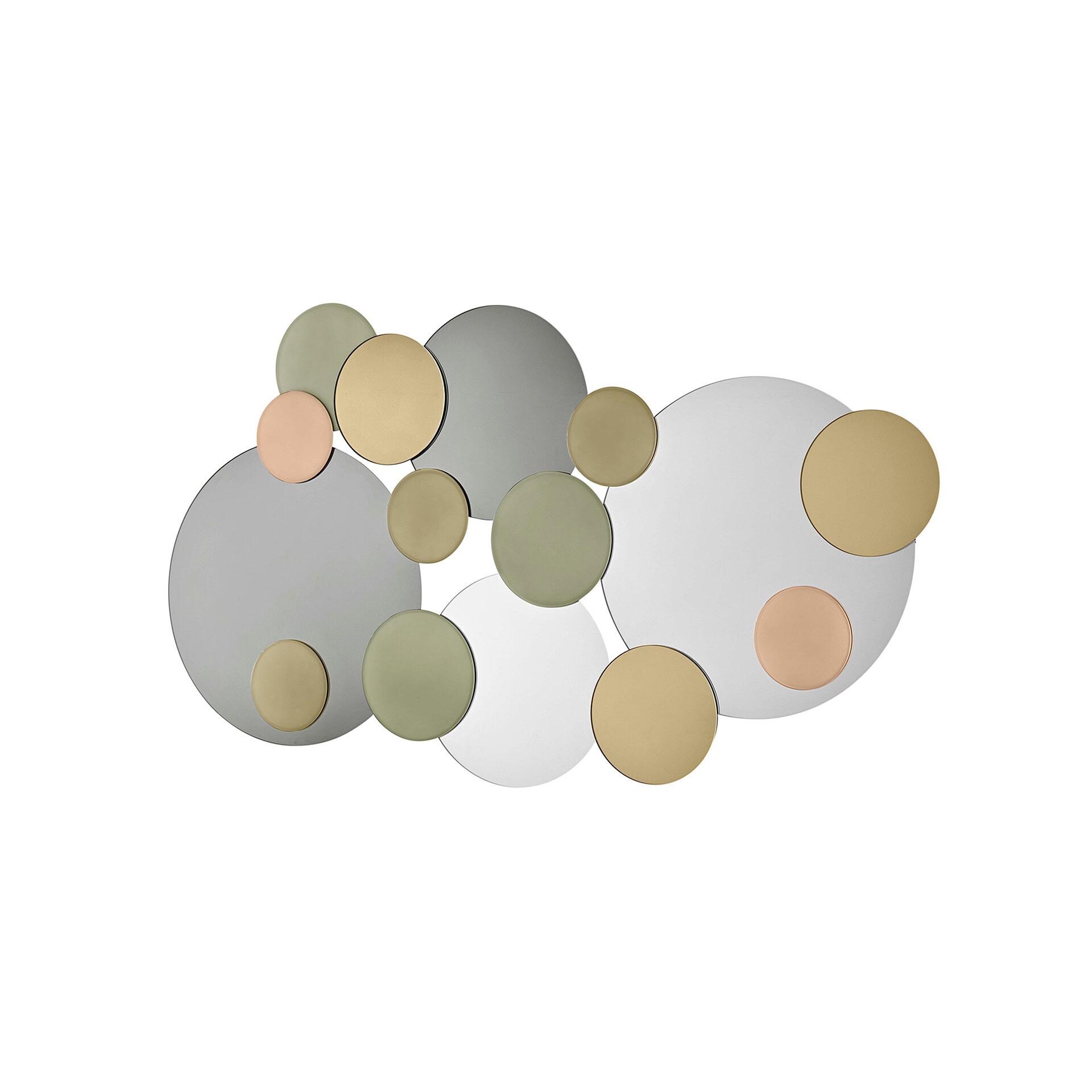 Elegant sculptural wall mirror with circular elements in neutral tones, perfect for modern interior.