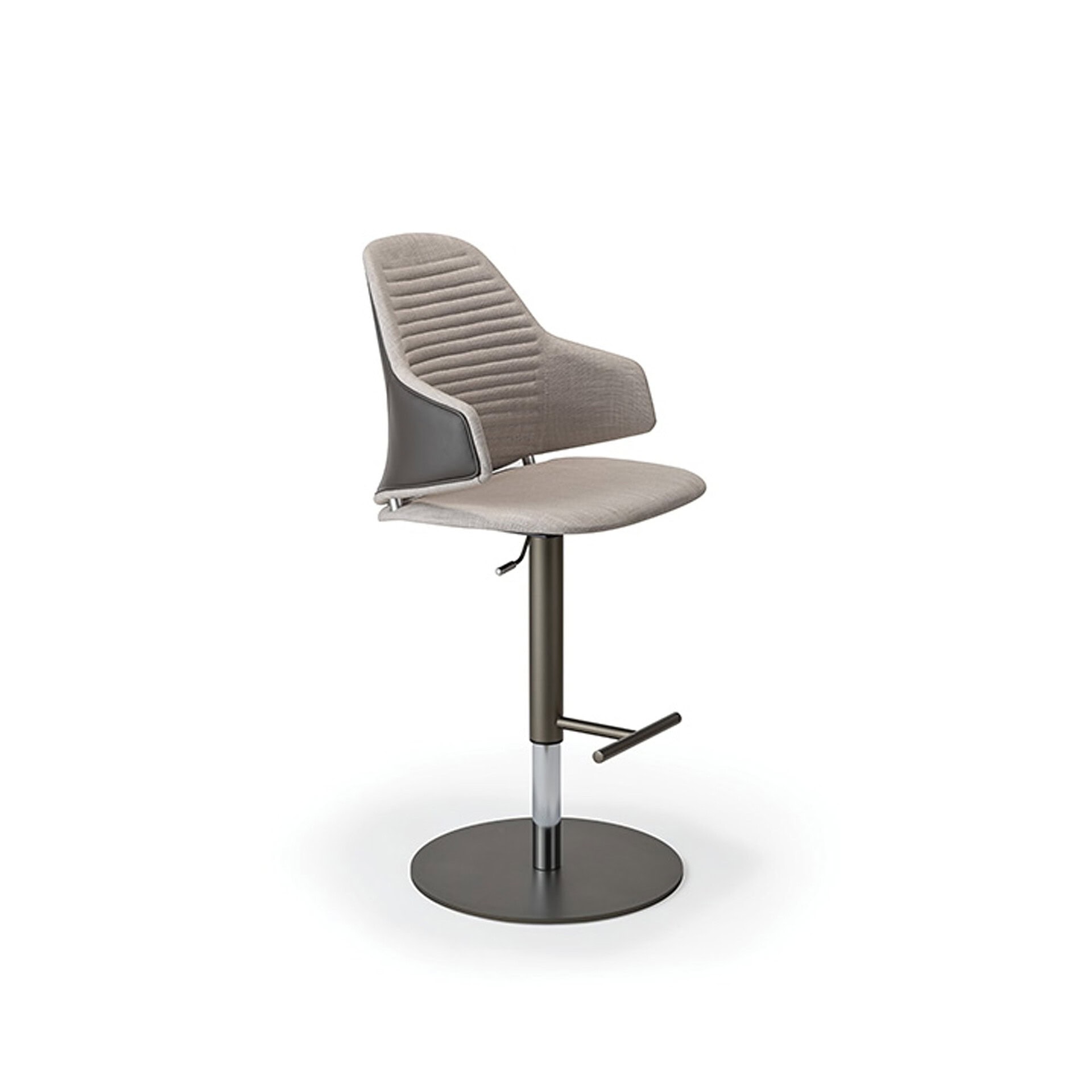 A modern bar stool with a seat and backrest.