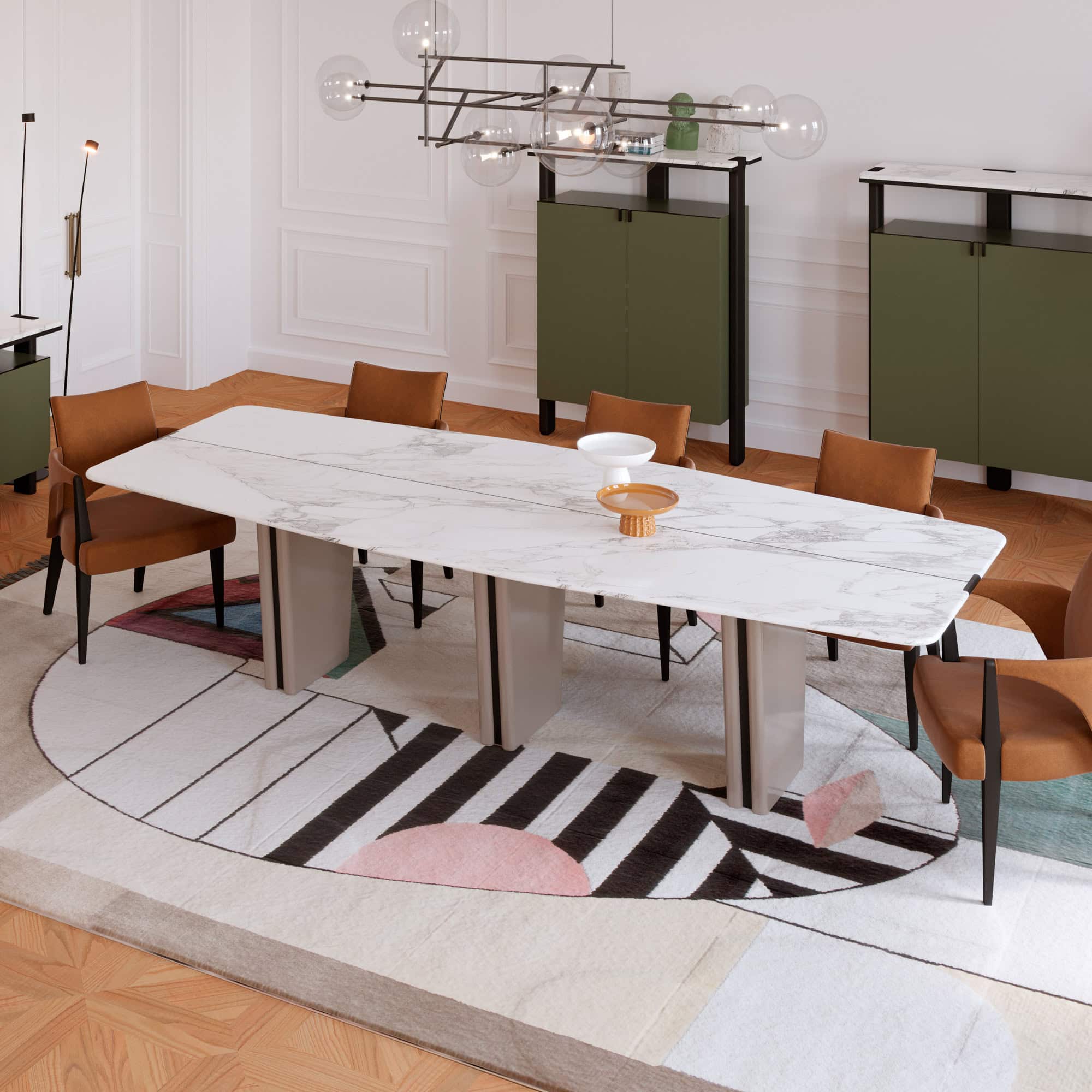 Modern Jasmine dining table with stylish chairs in a contemporary dining room setting.