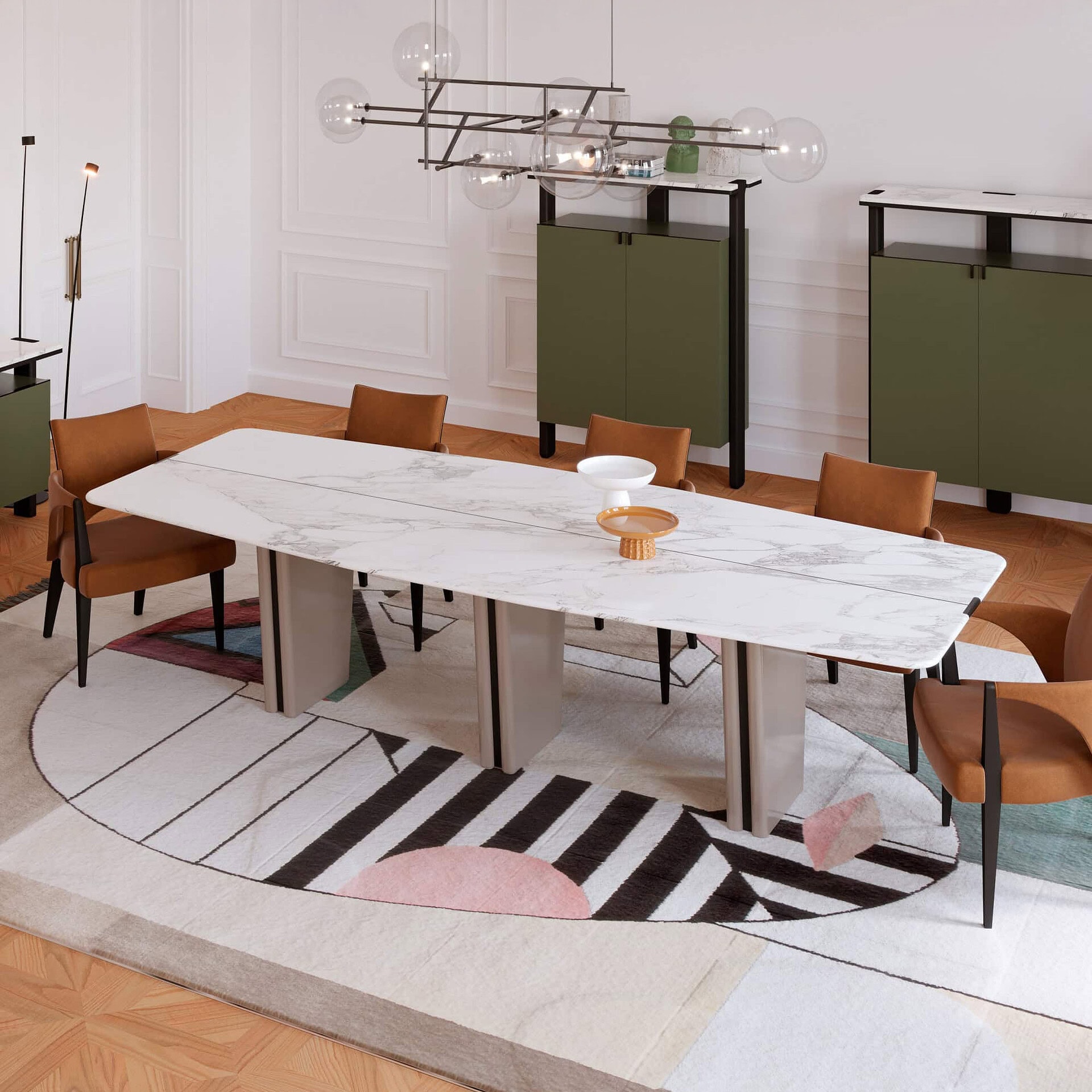 Modern Jasmine dining table with stylish chairs in a contemporary dining room setting.