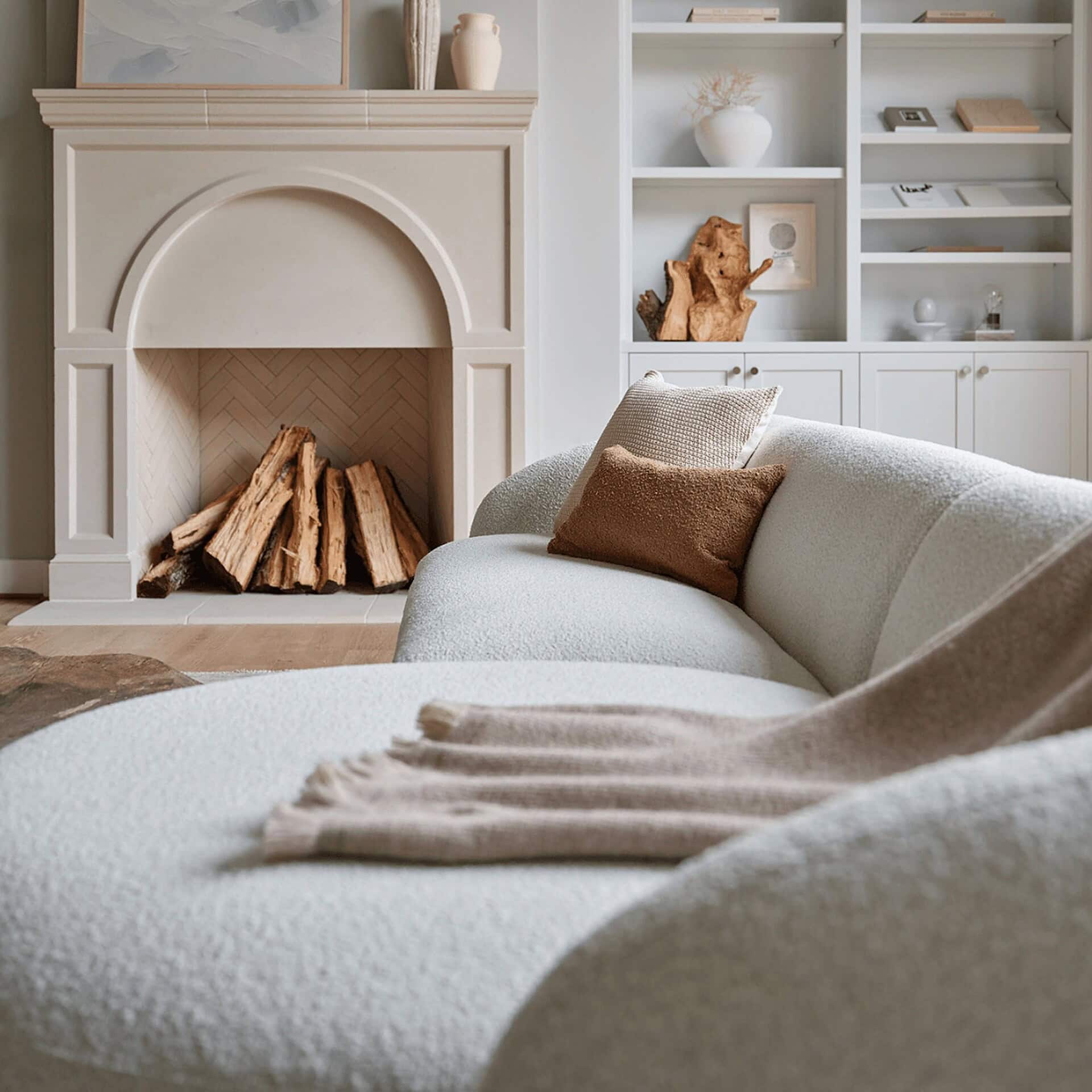 Close-up of the Athlea Sofa highlighting plush seating and fabric texture.