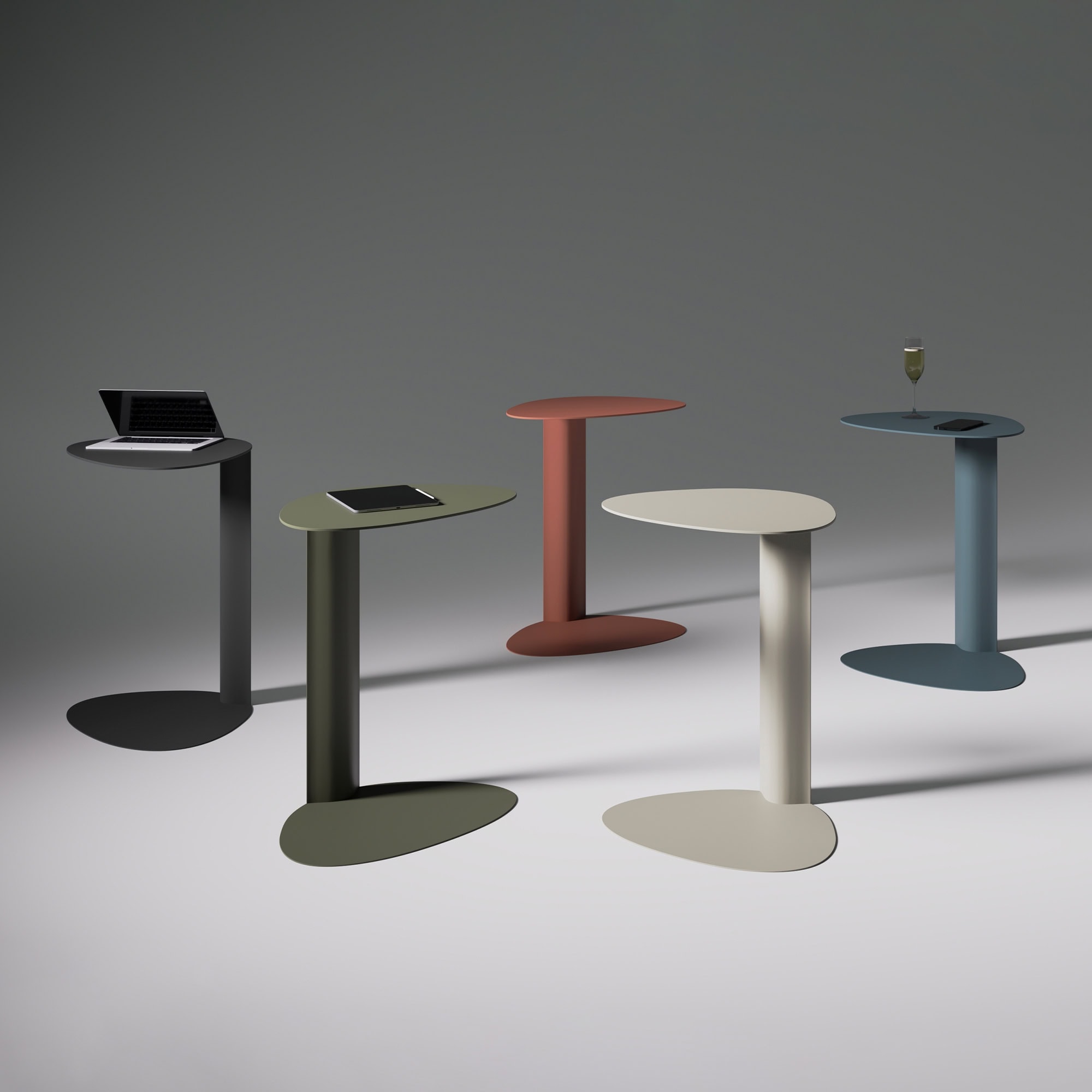 Colorful modern side tables with unique shapes and smooth finishes for stylish living spaces.