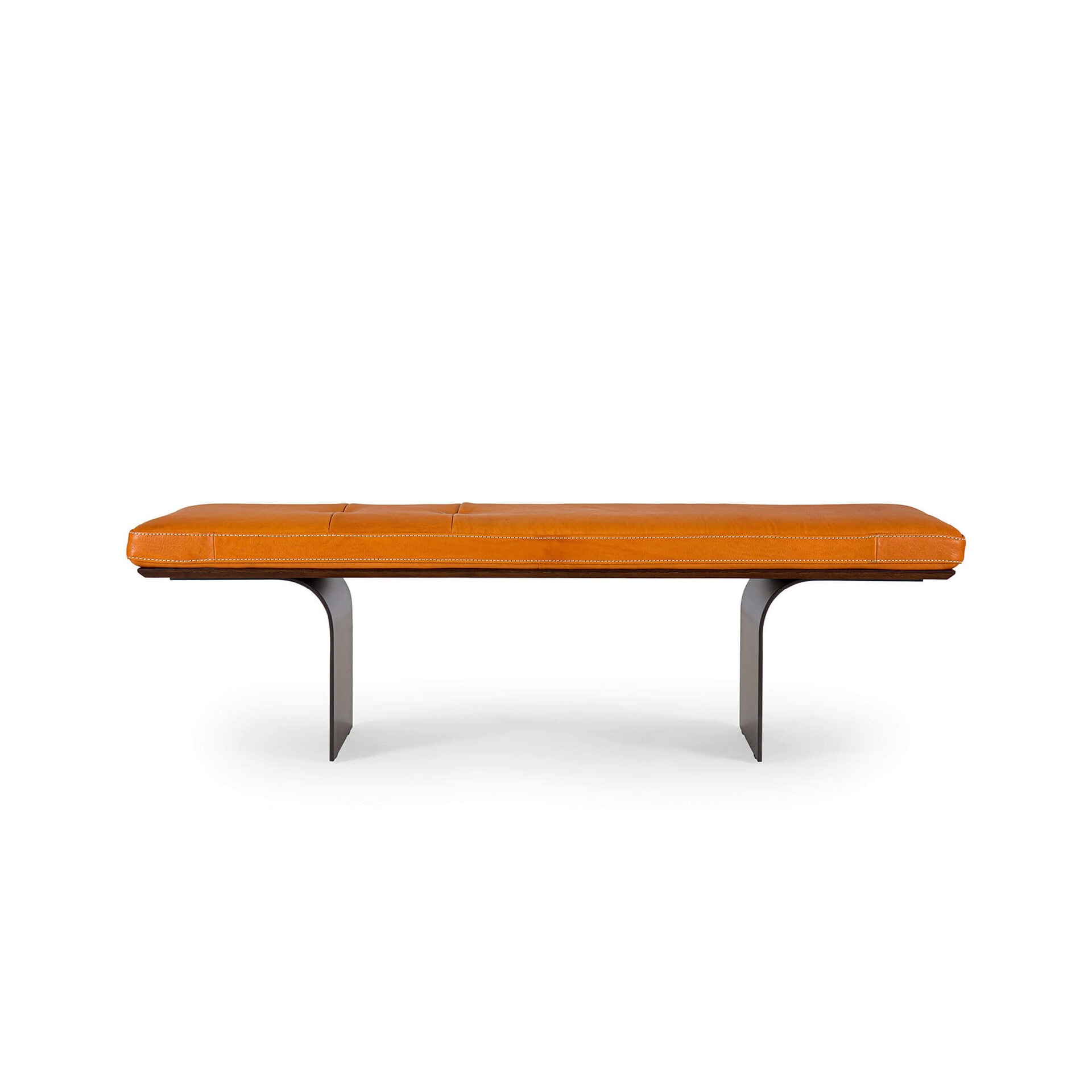 Leather bench with sleek metal legs, ideal for contemporary interior spaces.