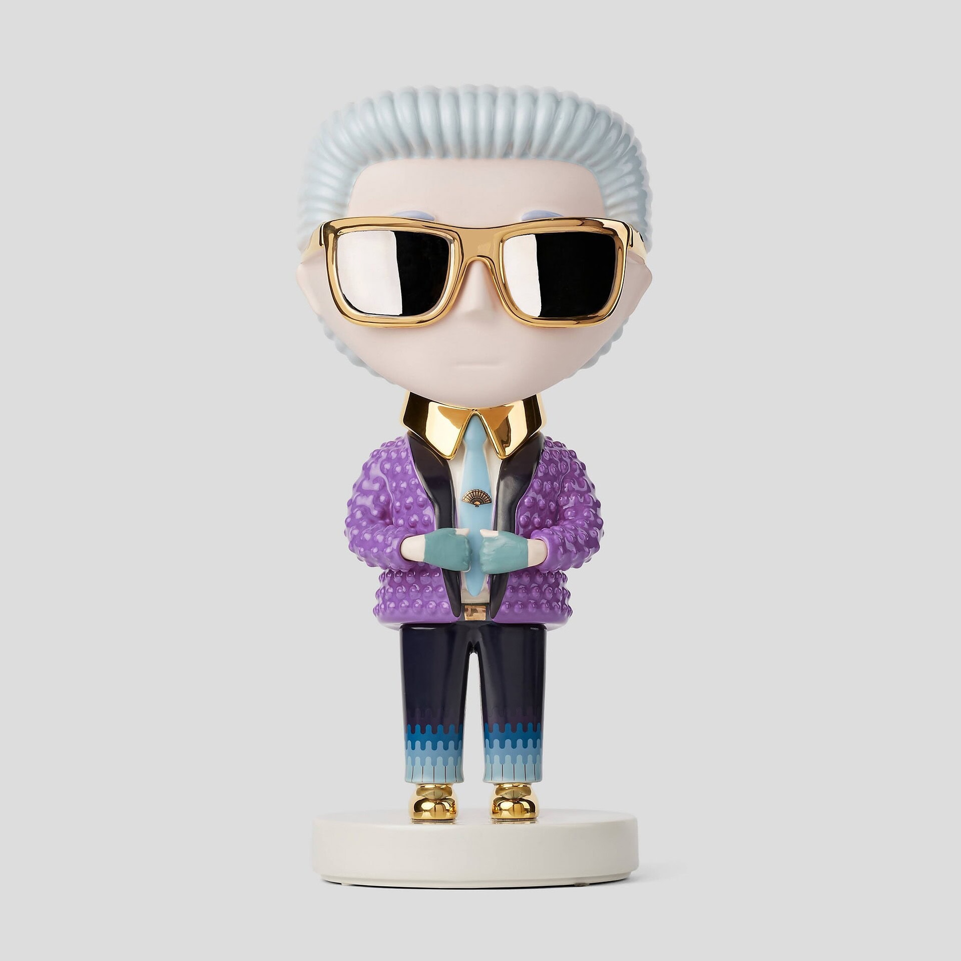 Front-facing view of the Karl Lagerfeld Pop Art Sculpture against a plain light gray background.