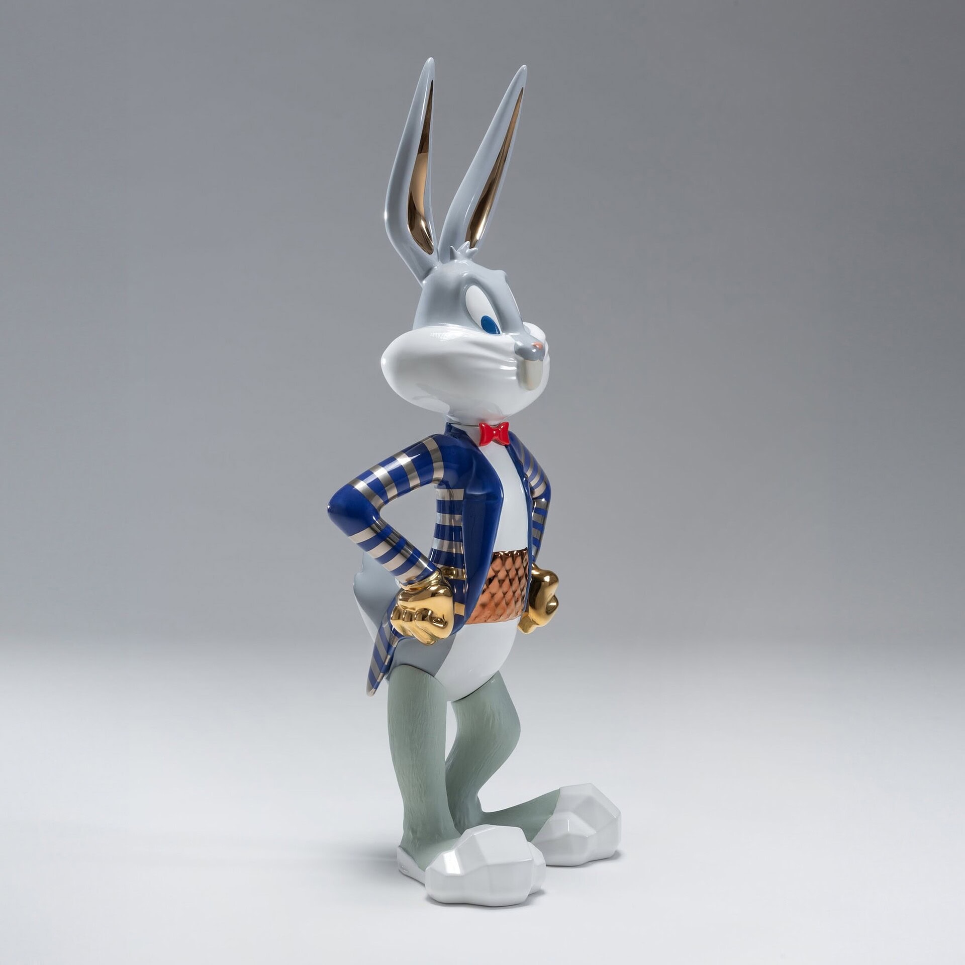 Side profile of The Shiny Bugs Pop Art Sculpture on light background, emphasizing gold metallic accents and hand-painted details.