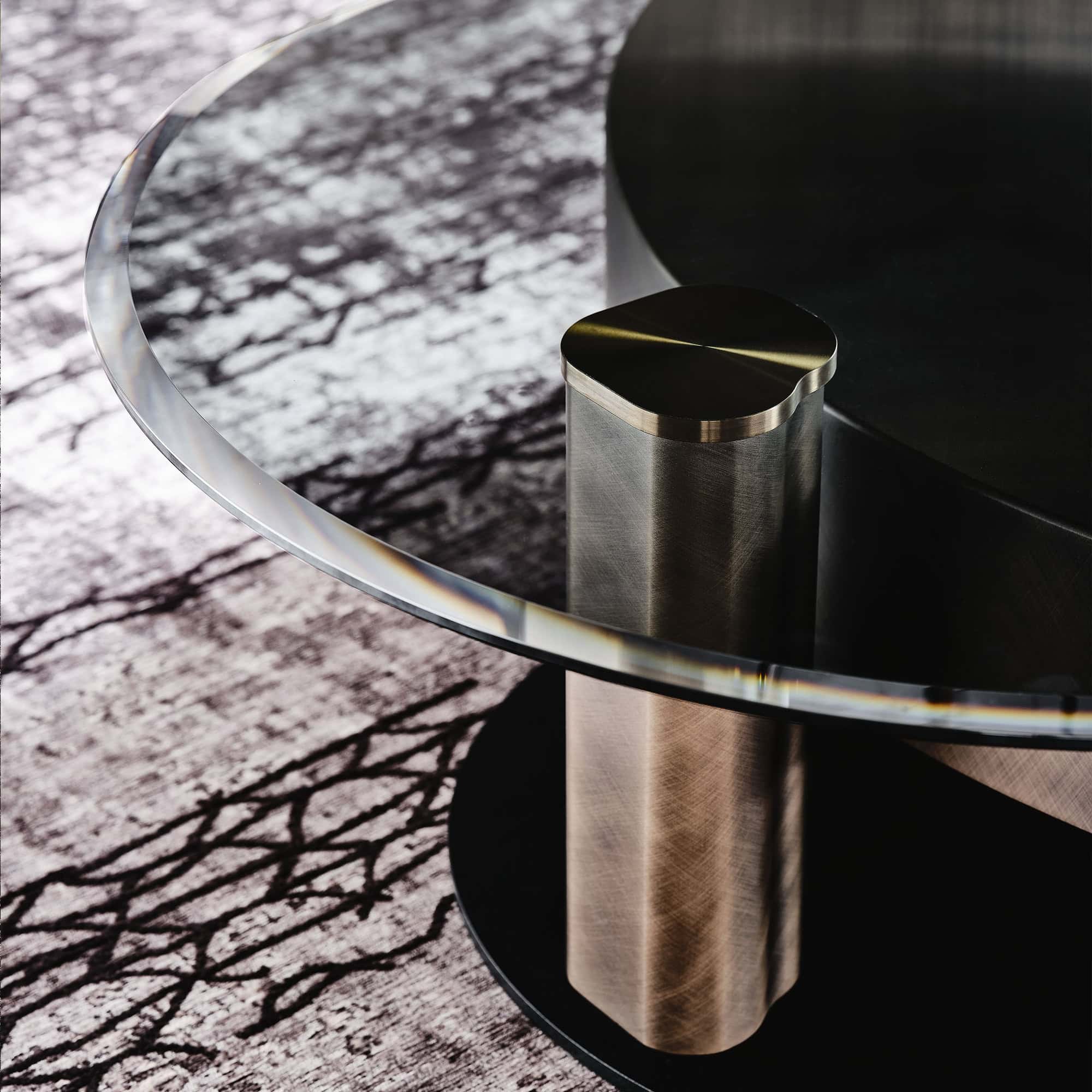 Arena Hand-Brushed Coffee Table in brushed grey finish styled with a modern sofa and warm-toned accessories.