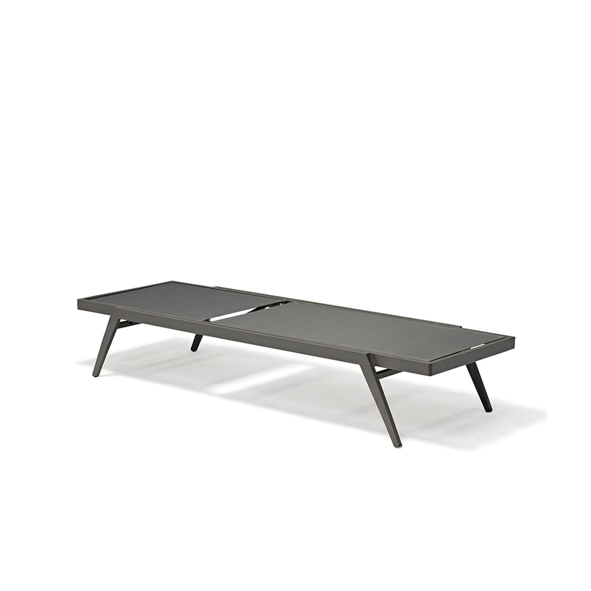 Dark gray modern chaise lounge with an adjustable backrest, on a white background.