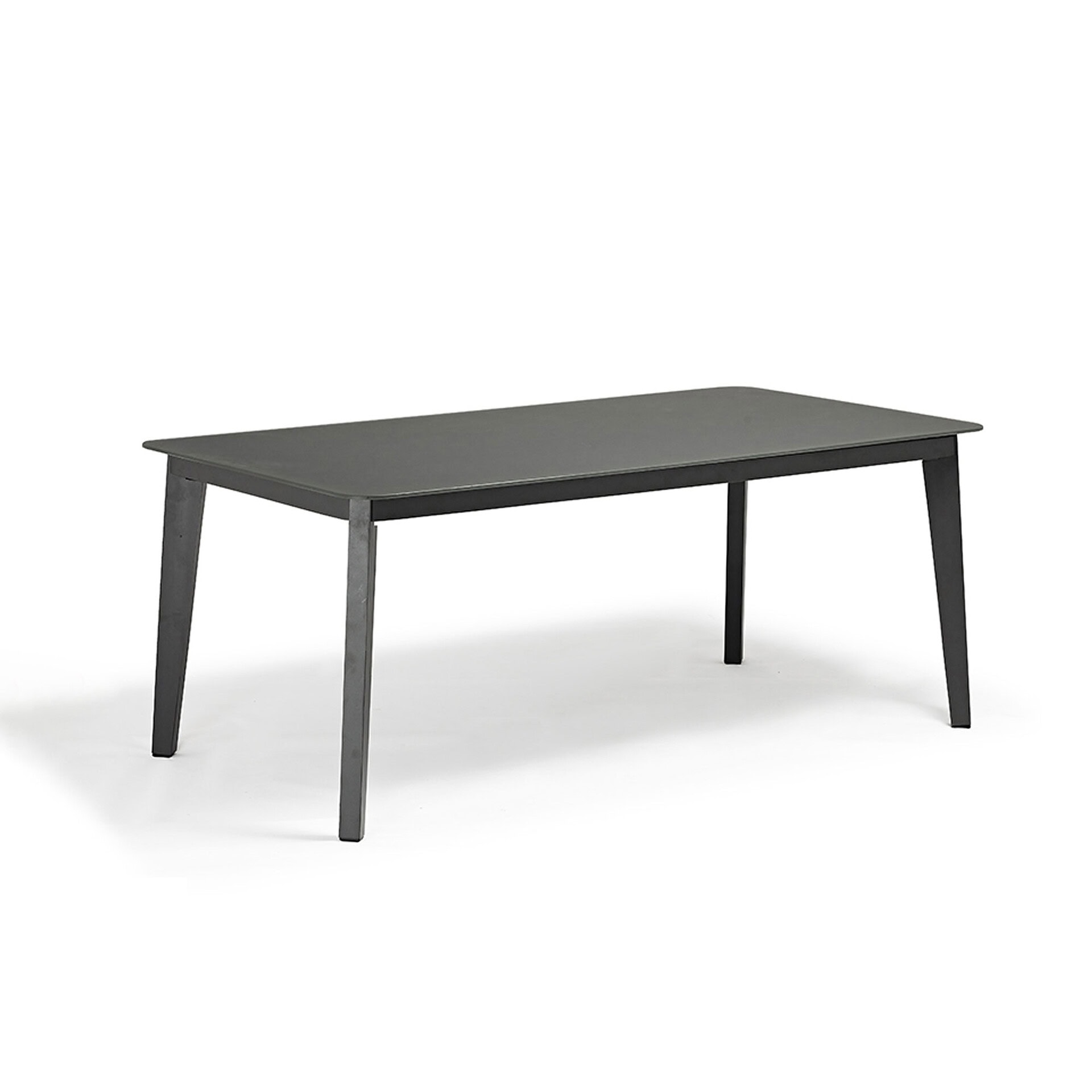 Gray dining table with sleek, minimalist design for contemporary interiors.