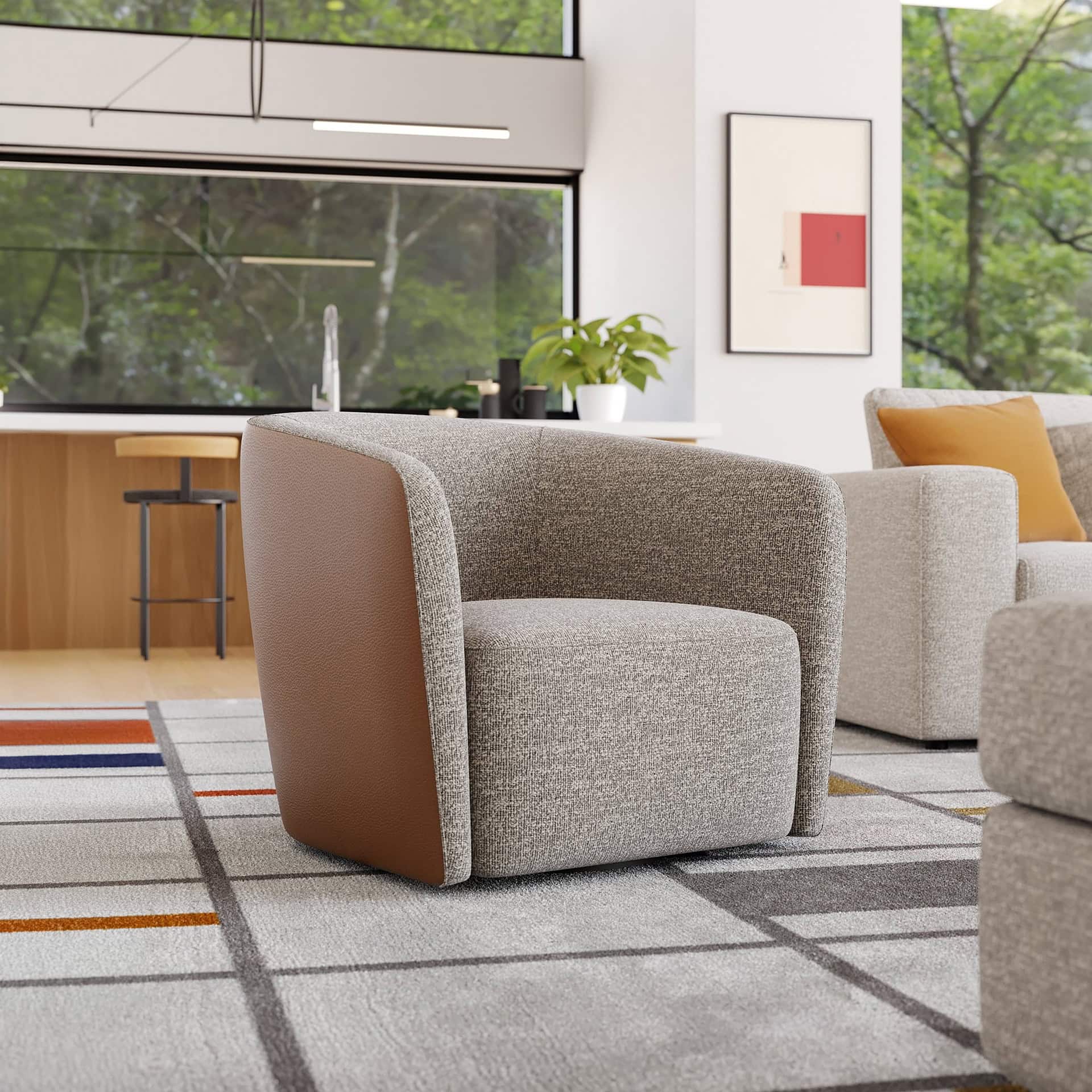 Mila Swivel Lounge Chair in modern living room setting.