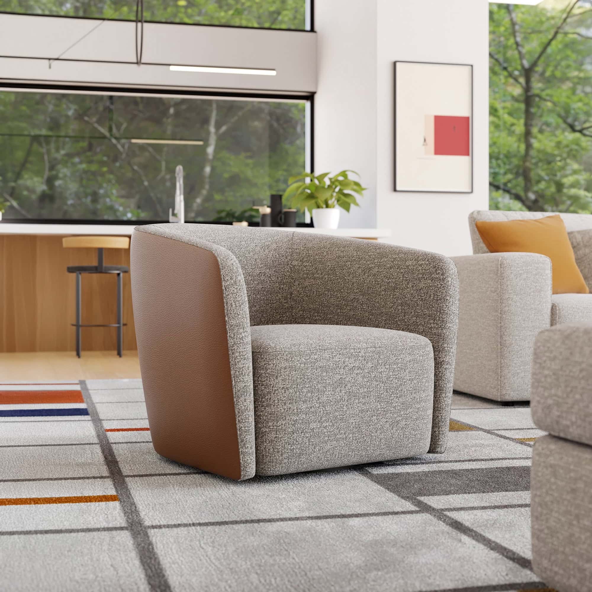 Mila Swivel Lounge Chair in modern living room setting.