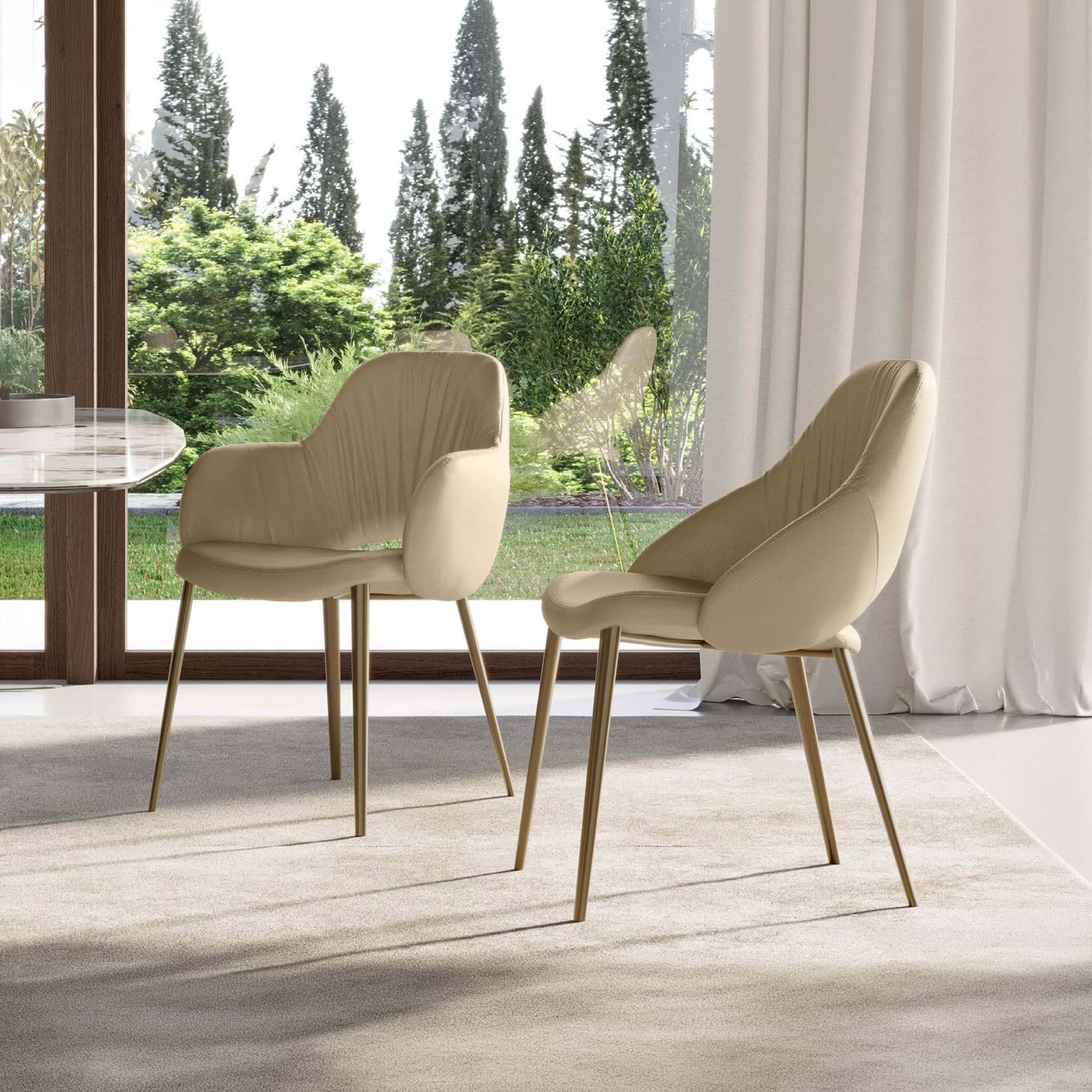 Deluxe upholstered dining chair with elegant silhouette, perfect for modern dining rooms.