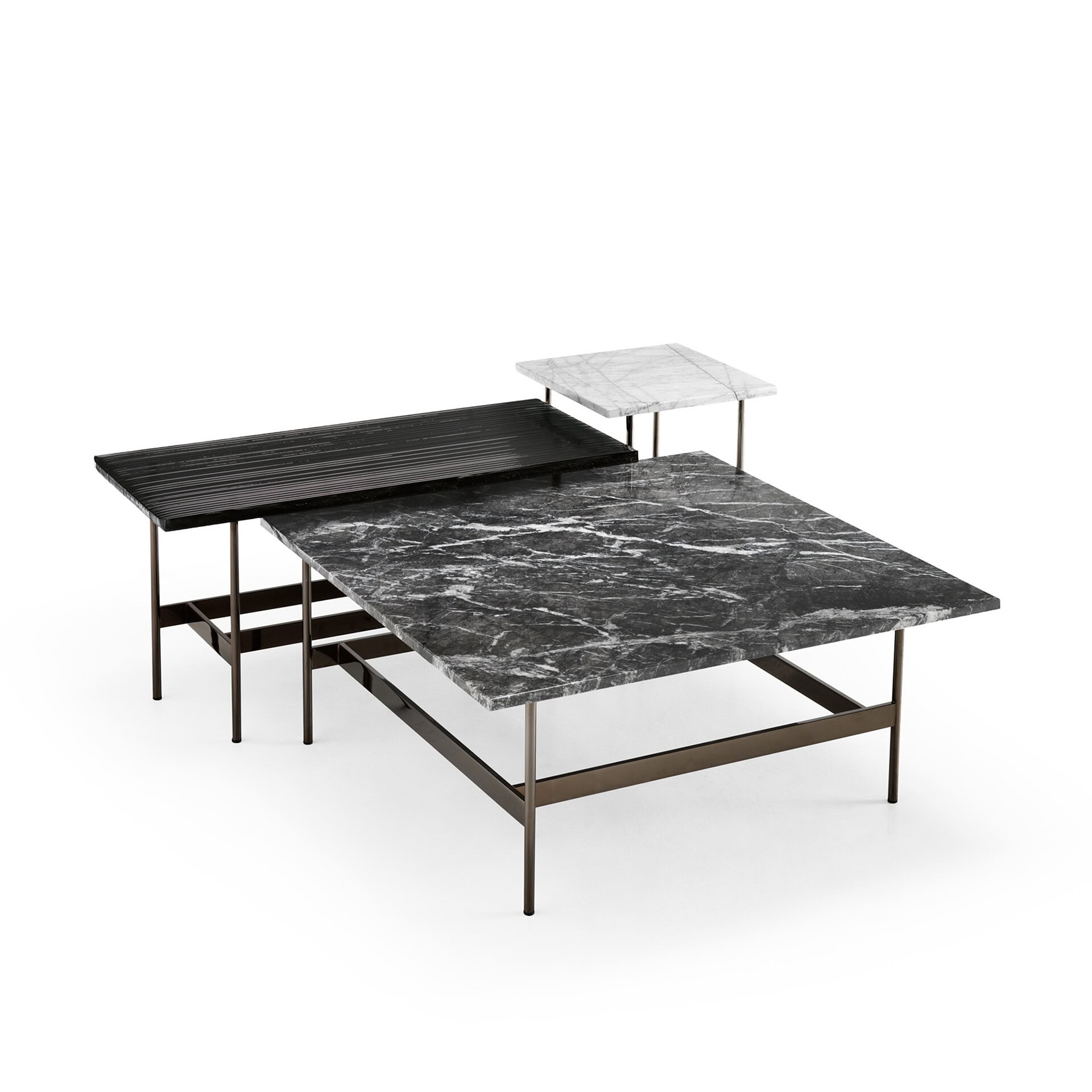 Elegant marble and wood coffee tables with sleek metal frames for stylish living rooms.