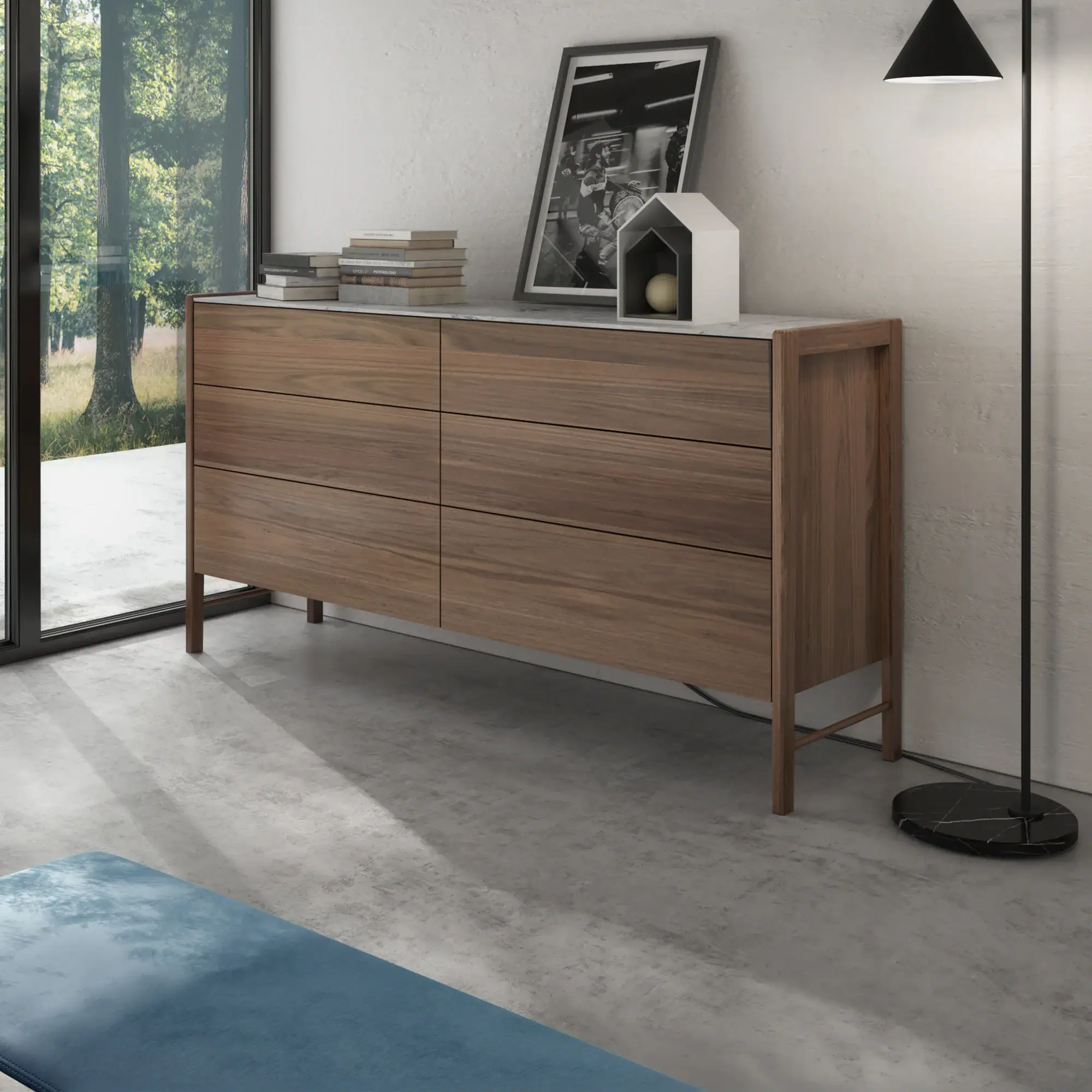 Stylish wood console with storage drawers, modern interior design, home decor furniture, living room furniture, natural wood finish.