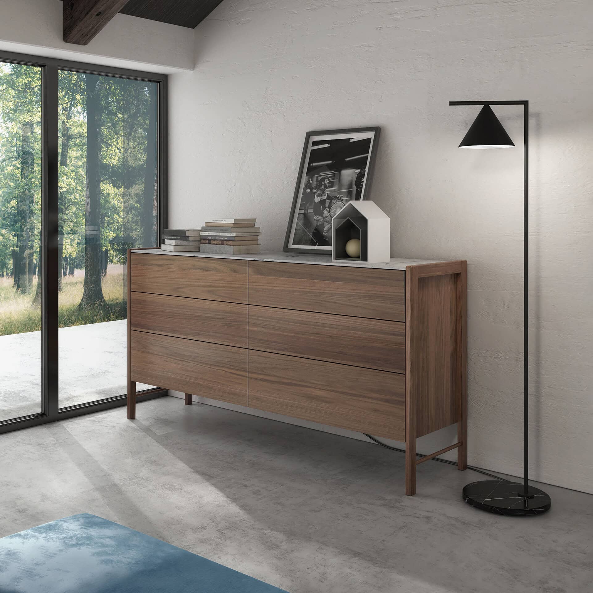 Stylish wood console with storage drawers, modern interior design, home decor furniture, living room furniture, natural wood finish.