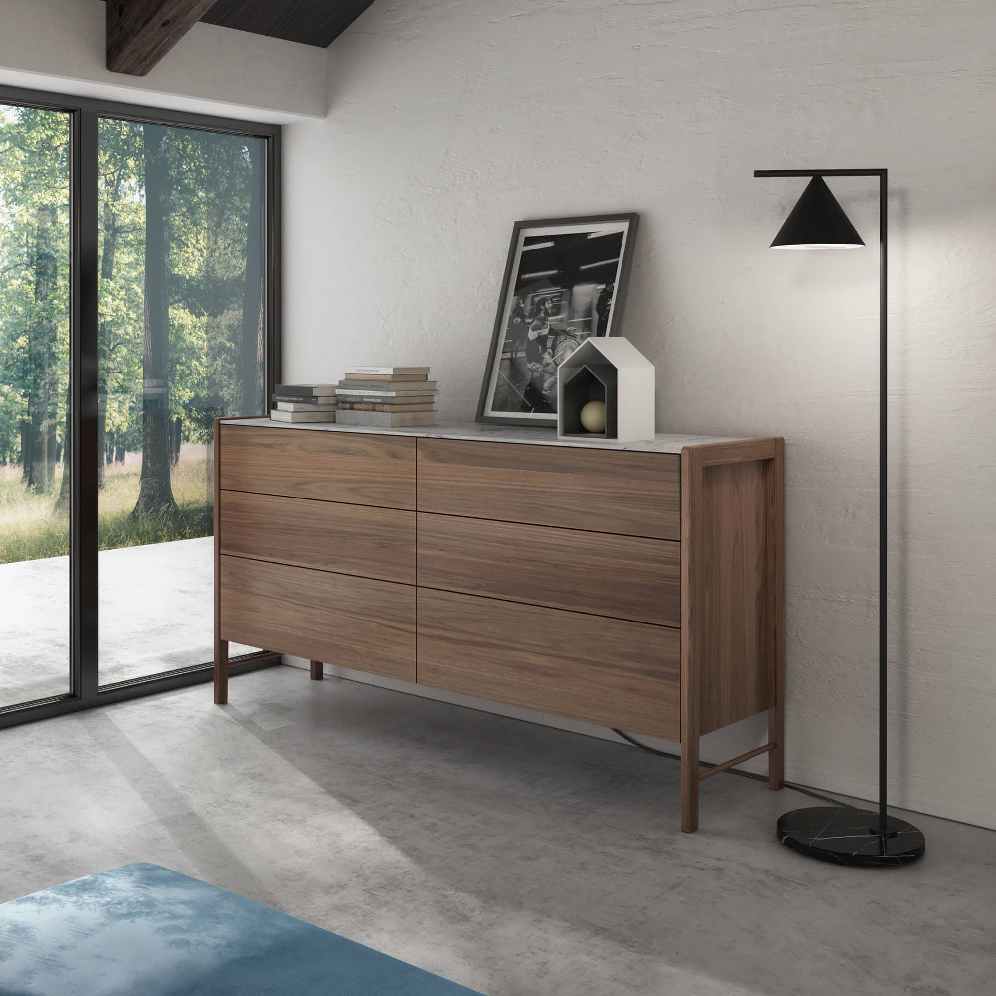 Stylish wood console with storage drawers, modern interior design, home decor furniture, living room furniture, natural wood finish.