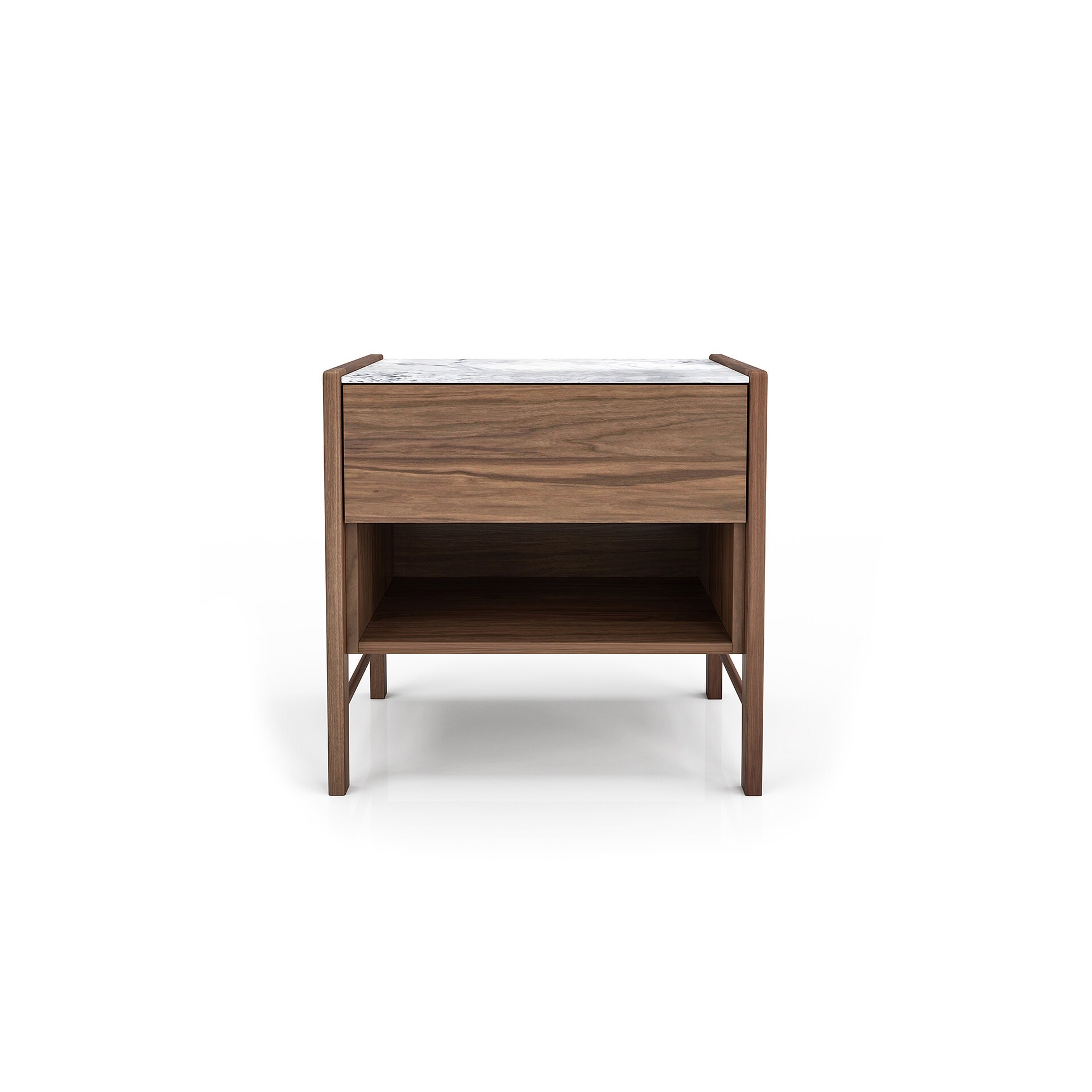 Modern wooden side table with marble top, minimalistic design, perfect for living room decor.