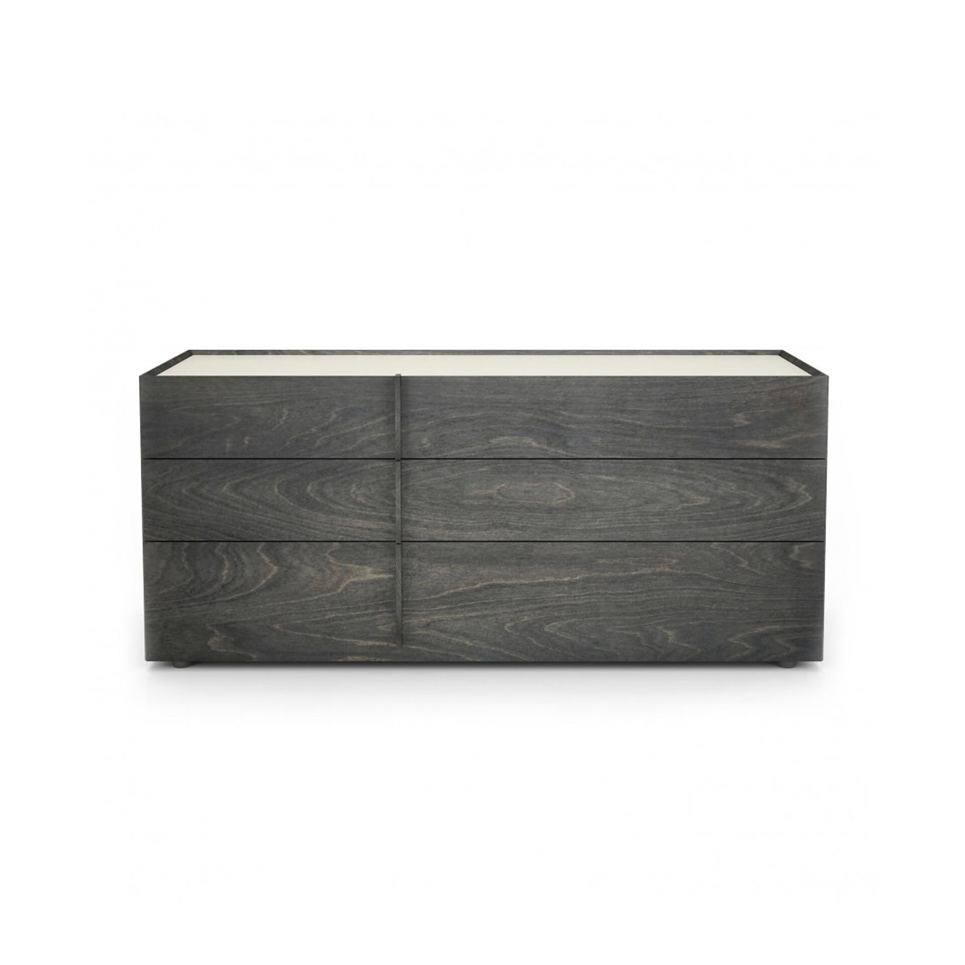 Plank 9135V Dresser with cream lacquered glass top, front view on white background