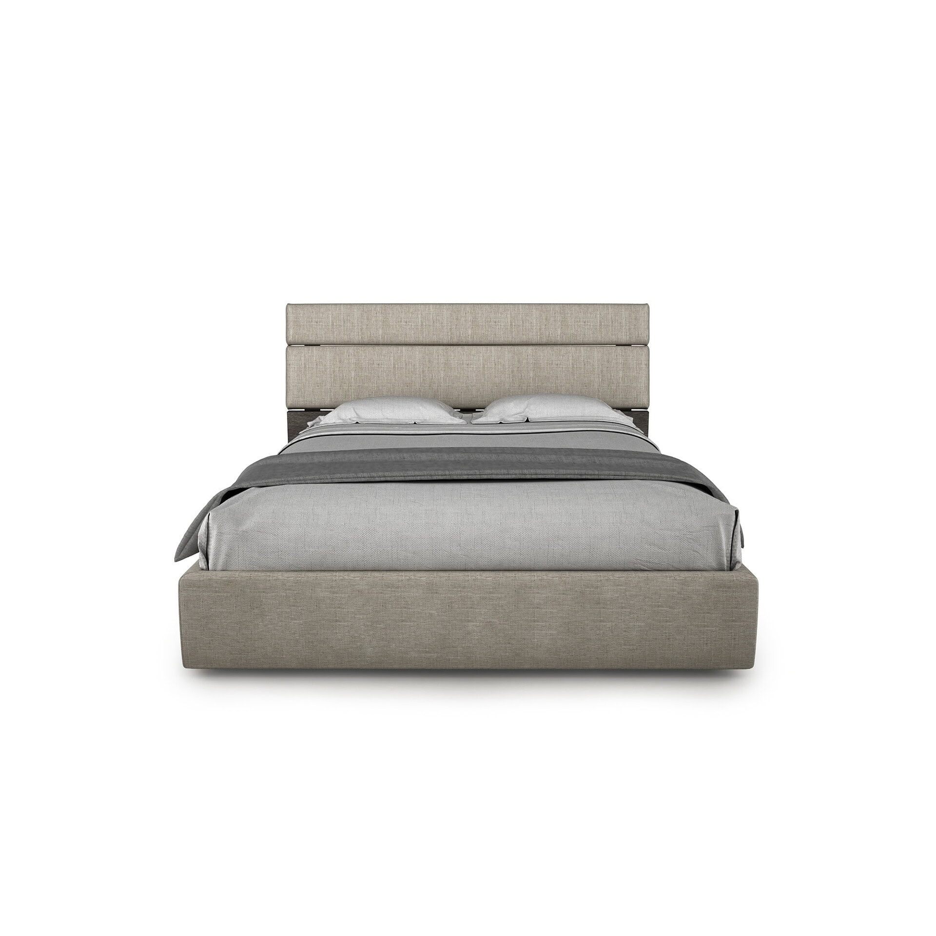 Minimalist front view of the Plank Upholstered Bed showcasing clean lines and structure.