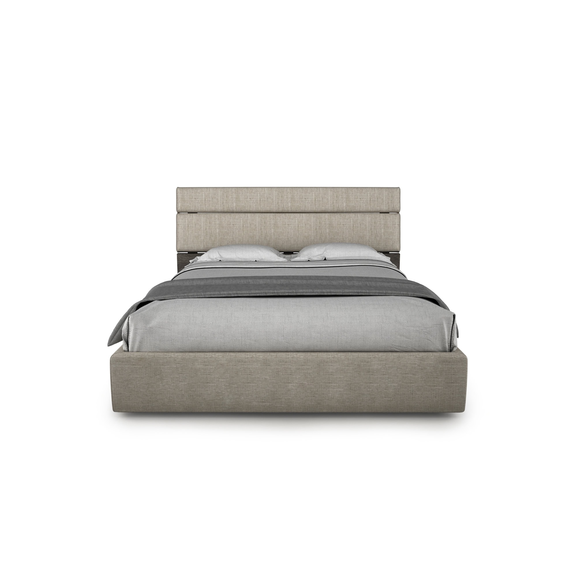 Minimalist front view of the Plank Upholstered Bed showcasing clean lines and structure.
