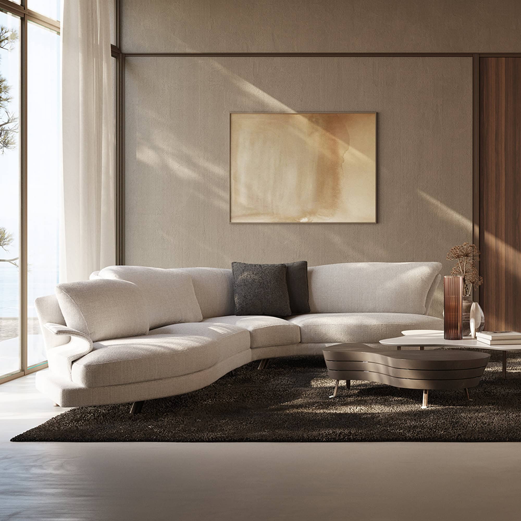 a living room with a couch and a coffee table