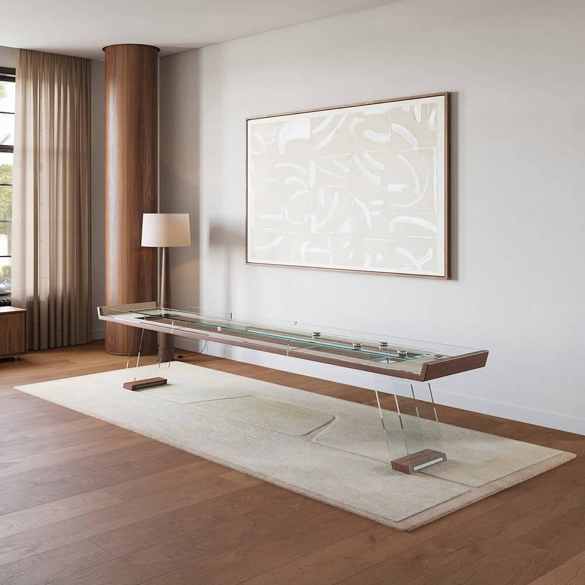 a glass table in a room