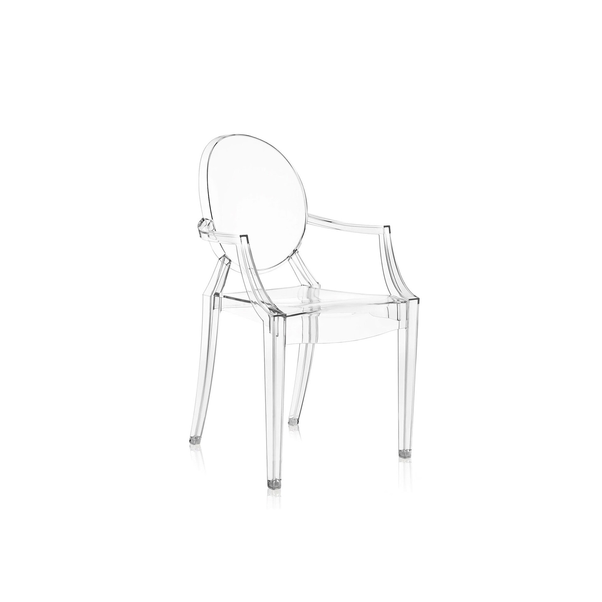 Transparent Louis Ghost Chair, front three-quarter angle on white background