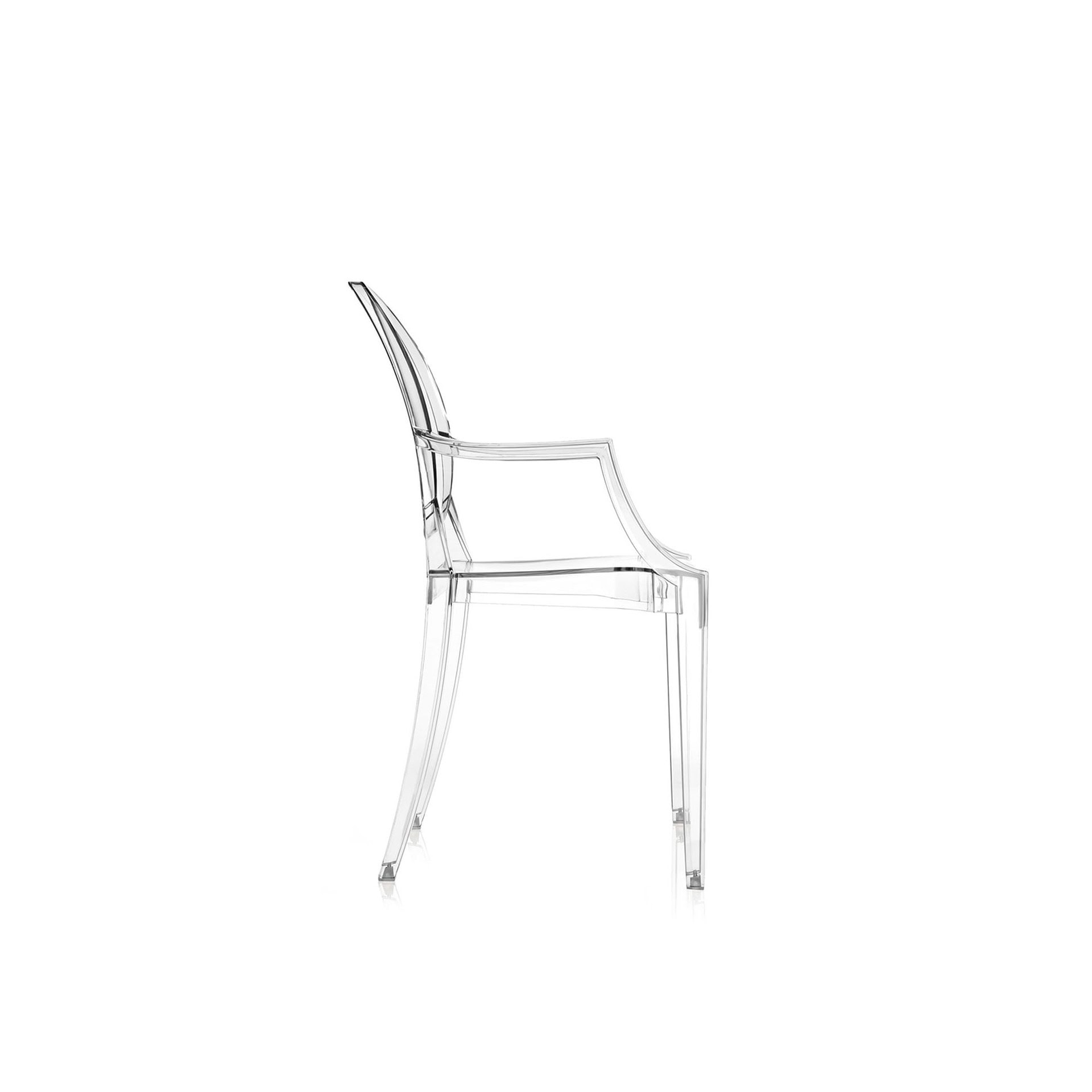 Transparent Louis Ghost Chair, side profile on white background