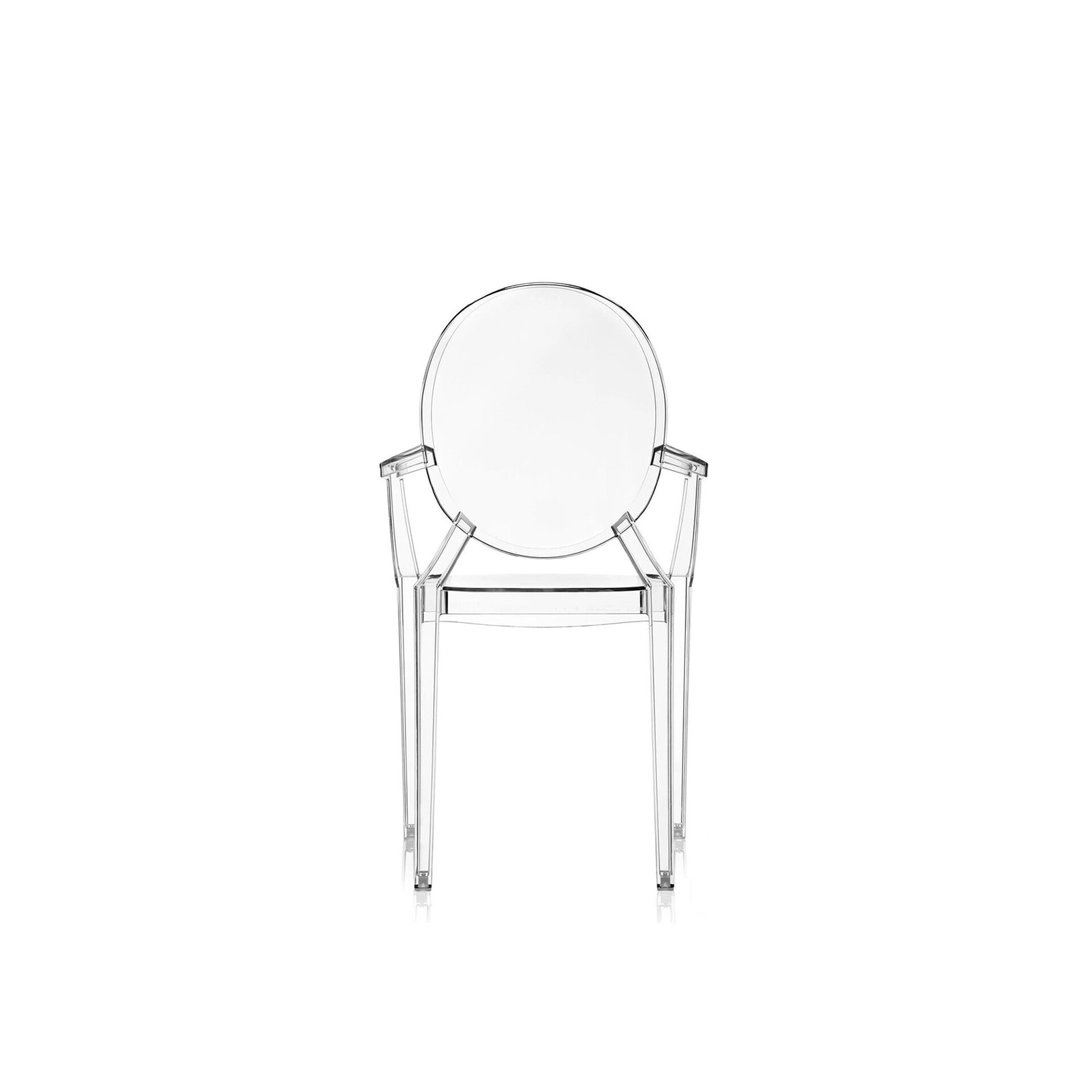 Transparent Louis Ghost Chair, straight front view on white background