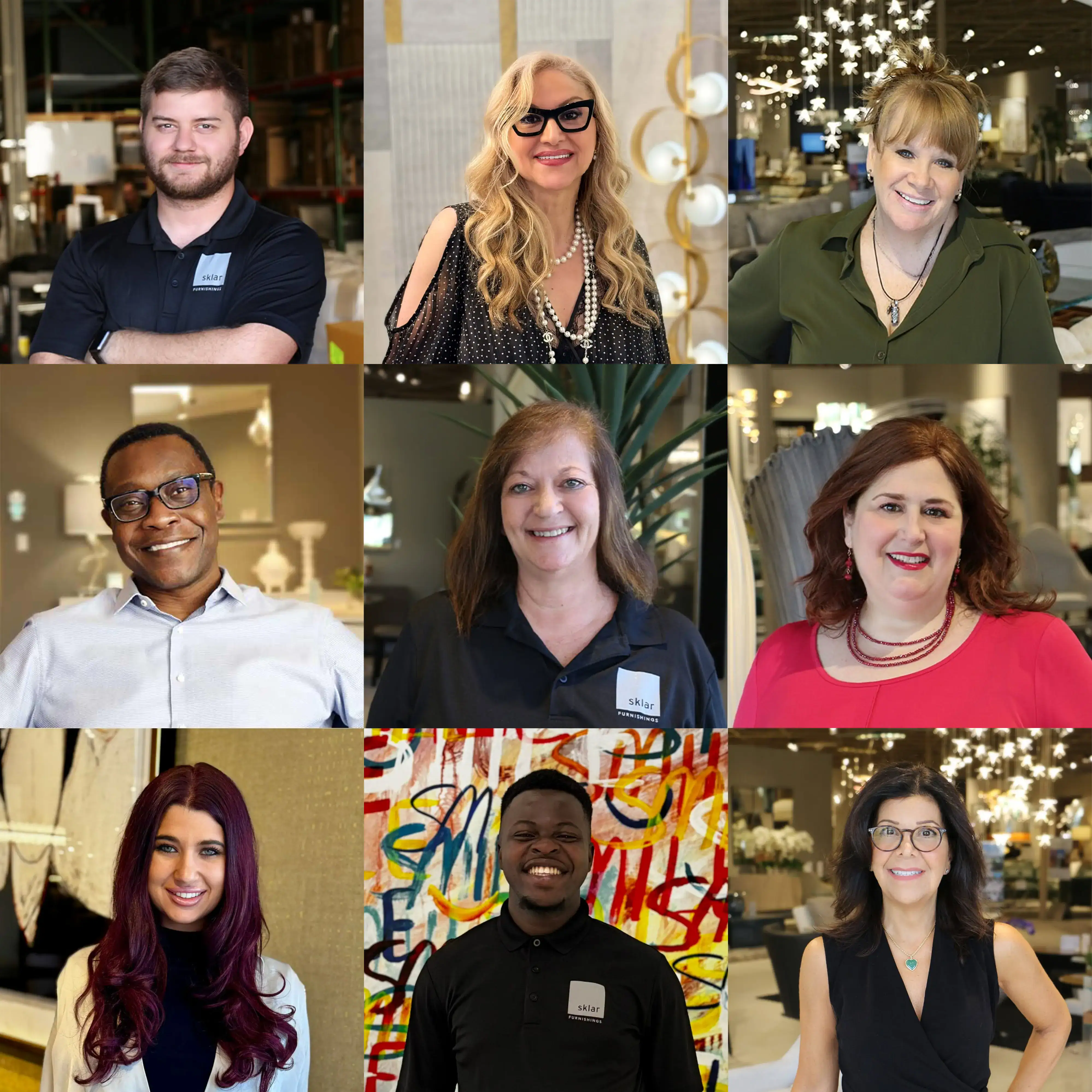 Diverse Sklar Furnishings team members in studio setting.