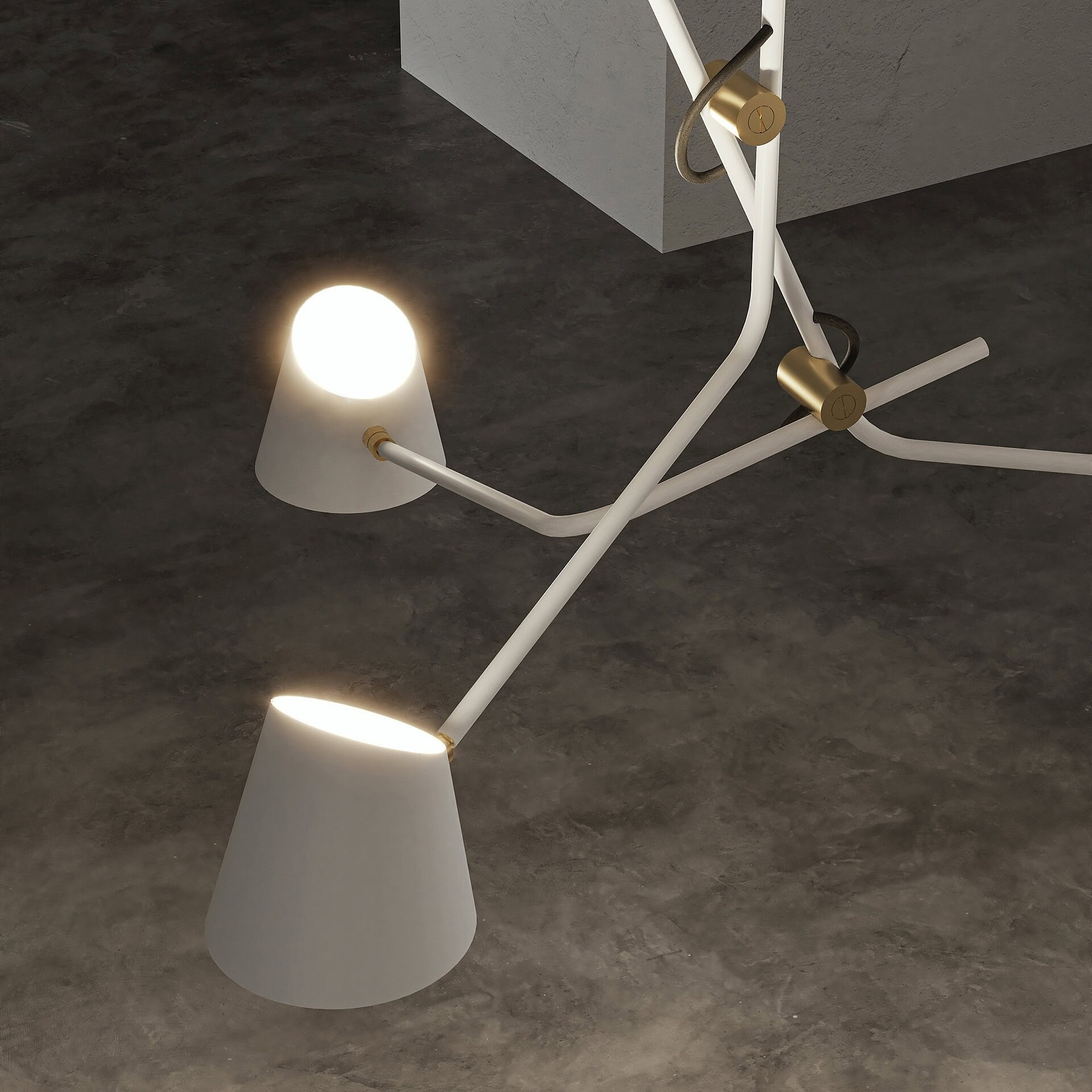 Contemporary modern chandelier with white and gold accents, ideal for stylish home lighting.