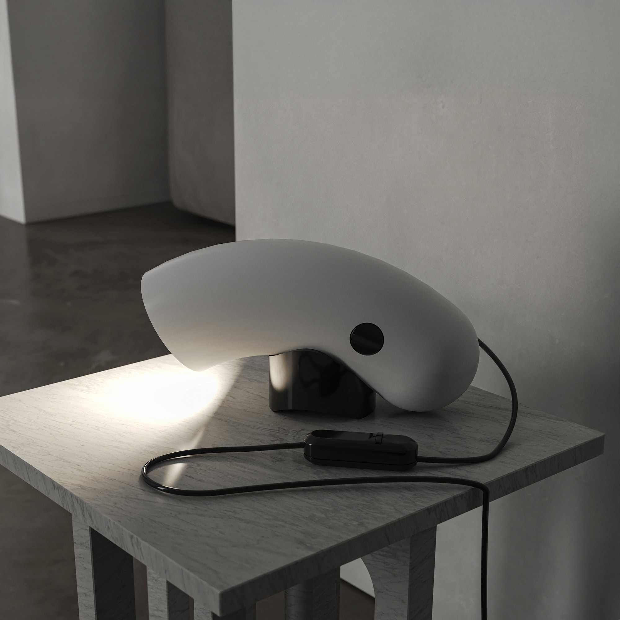 Modern white animal-shaped lamp on marble table - stylish, functional decor for contemporary living spaces.