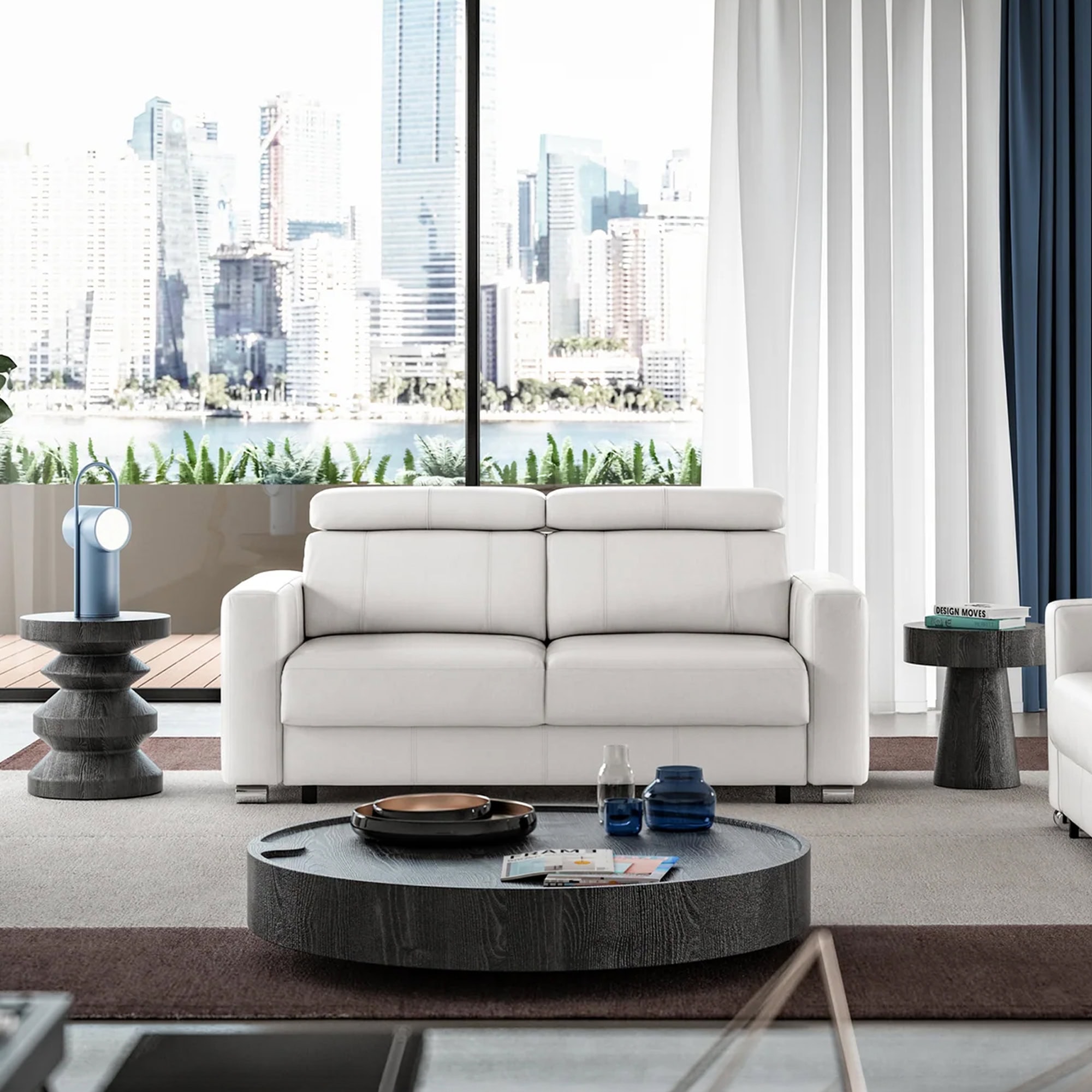 Lifestyle room view of the West Queen Loveseat Sleeper in white fabric