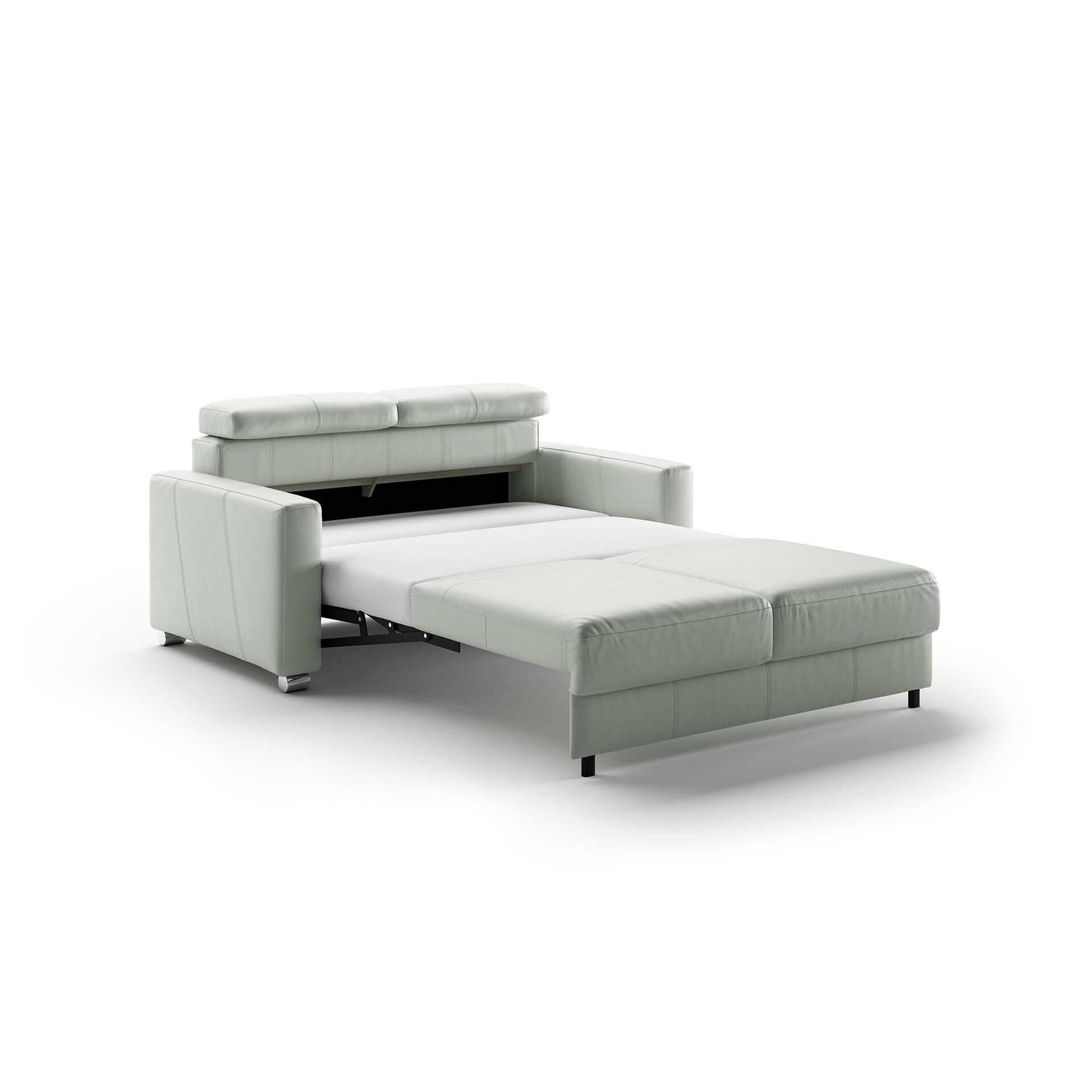 Elegant white sectional sofa with convertible bed and adjustable headrest, perfect for modern living spaces.