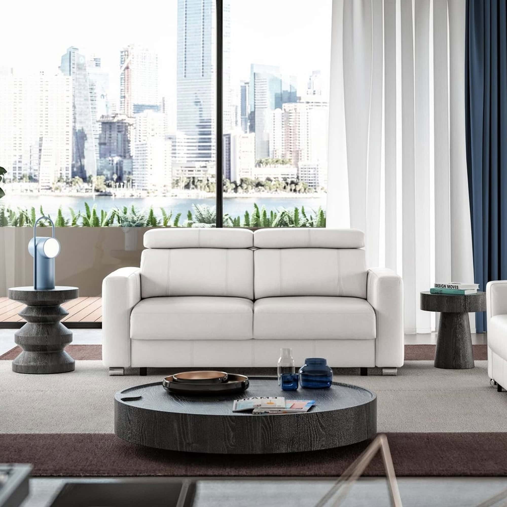 Lifestyle room view of the West Queen Loveseat Sleeper in white fabric