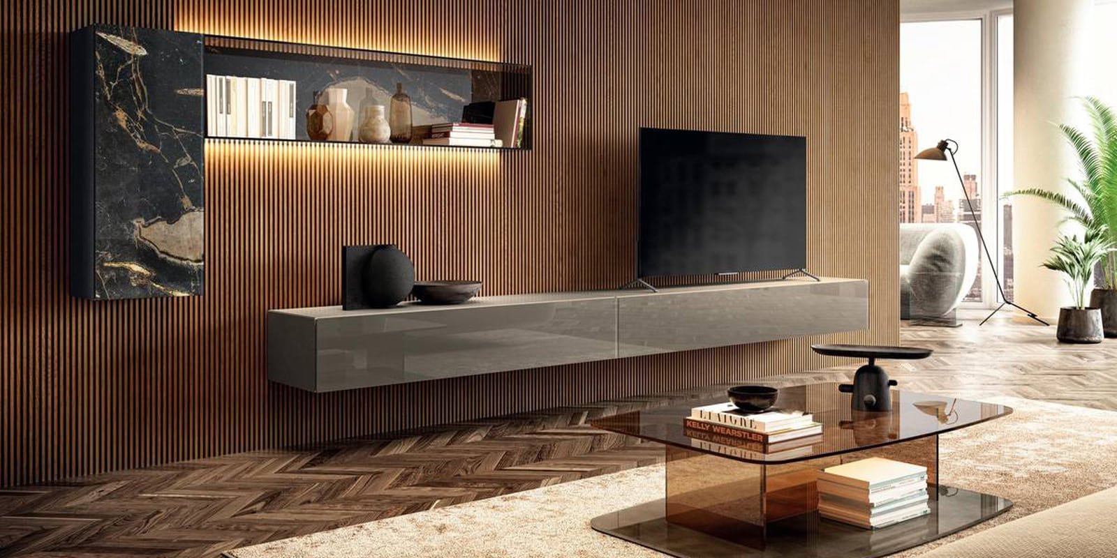 large modern glass wall unit or 36e8 wall unit or lago