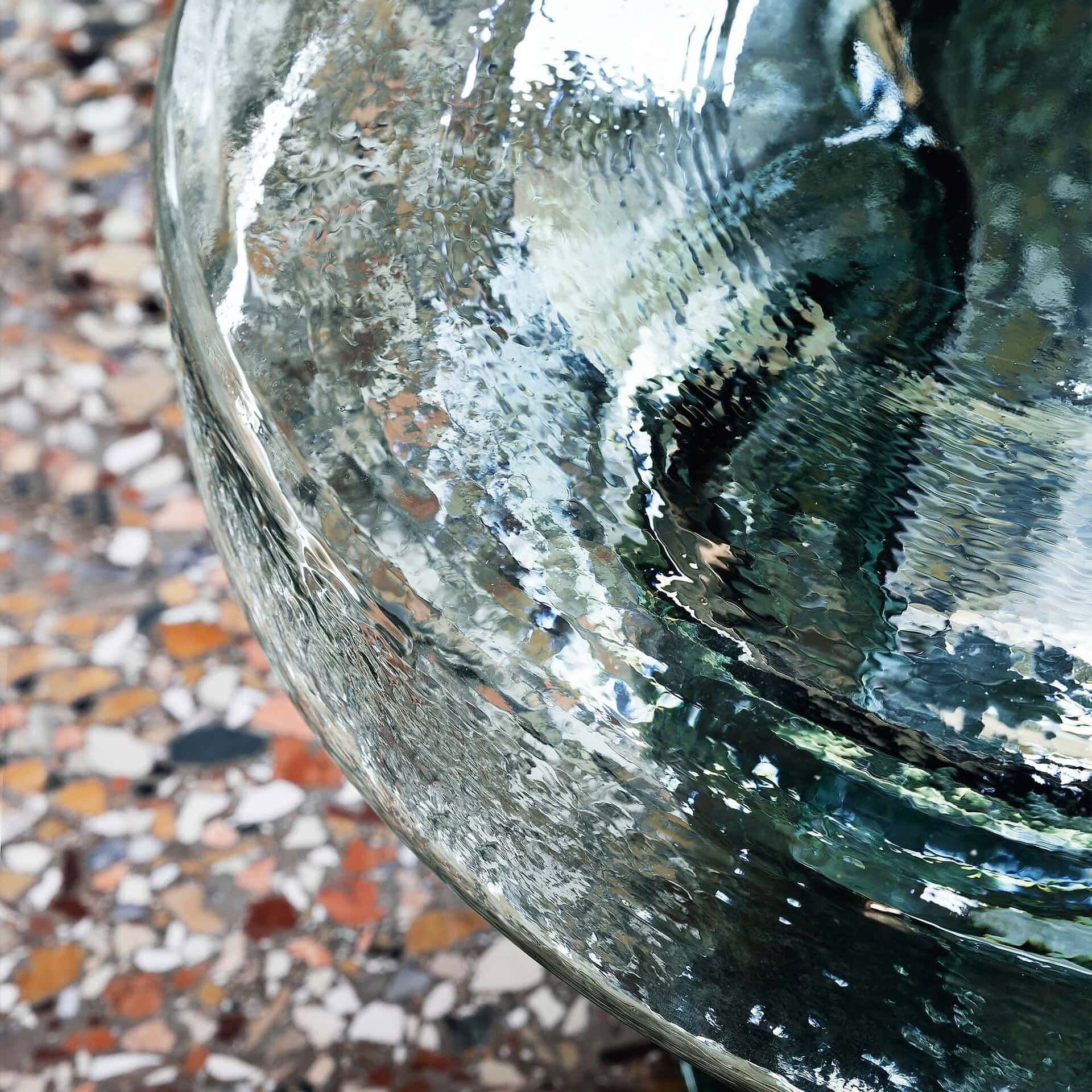 Detail close-up of Soda Hand-Blown Glass Coffee Table showing hammered glass surface texture