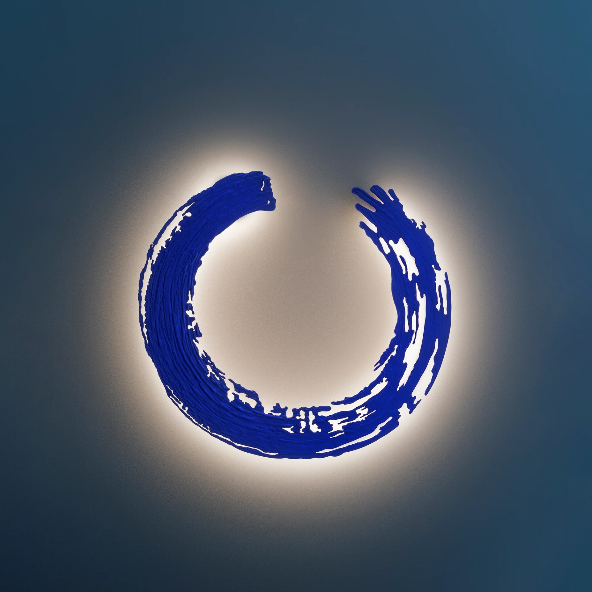 Blue crescent moon LED wall light, modern wall decor by Sklar Furnishings.