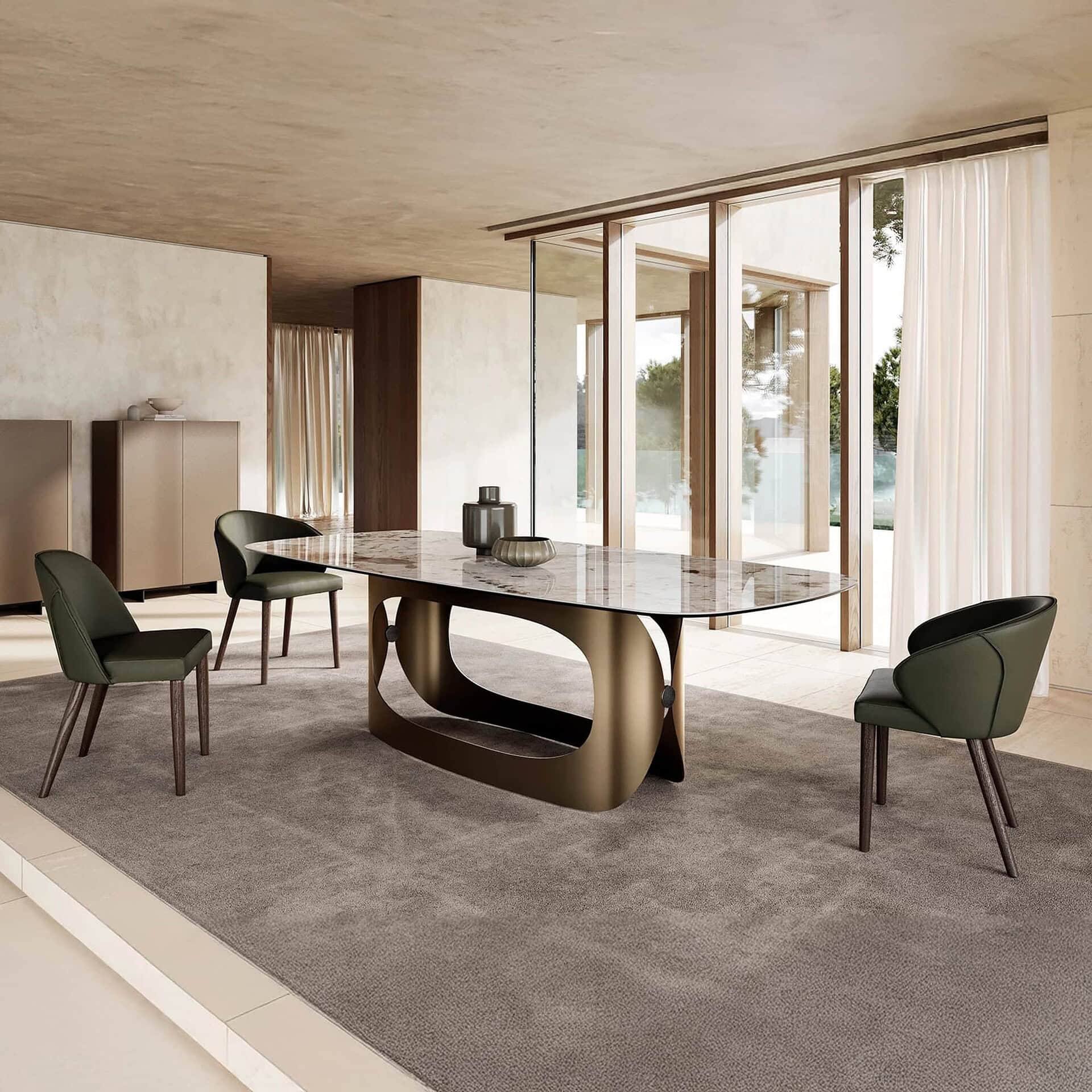 Manta Dining Chair placed around a contemporary dining table in a spacious room.