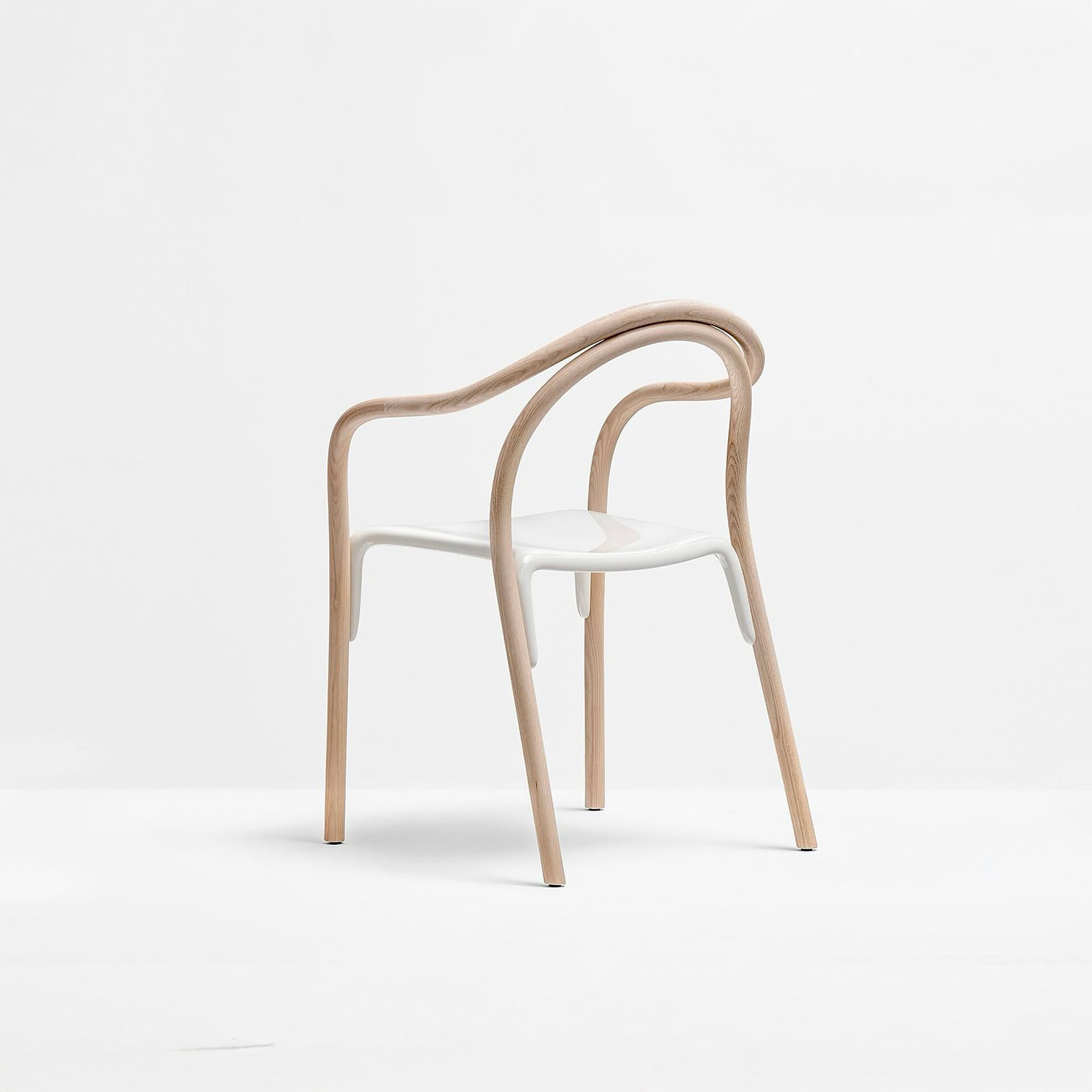 Pedrali Soul 3745 Armchair in natural ash wood with clear polycarbonate seat, front angled view