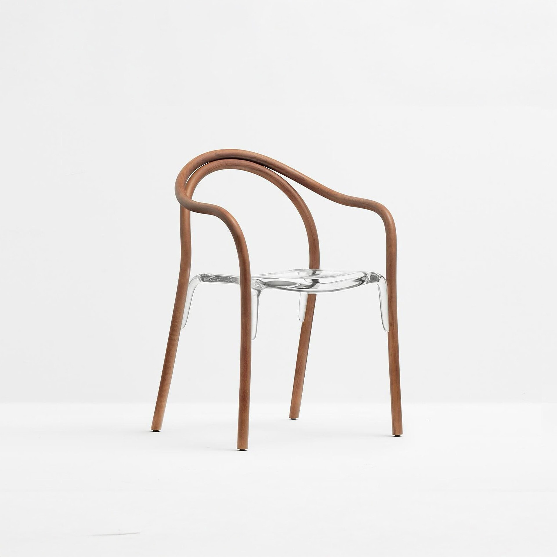 Pedrali Soul 3745 Armchair in natural wood, rear angled view highlighting bentwood frame