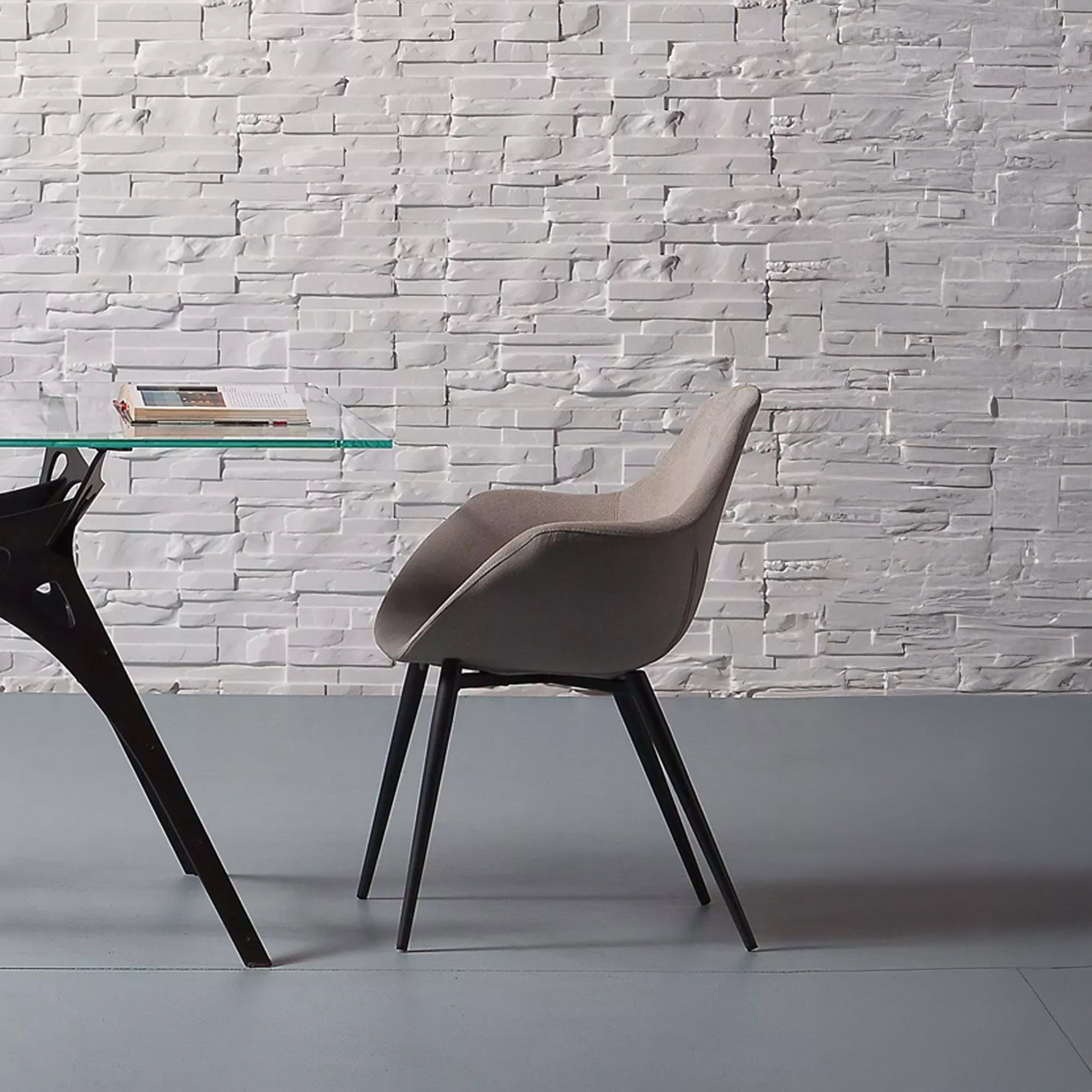 Pair of Maya Dining Chairs in beige fabric shown in a contemporary dining room