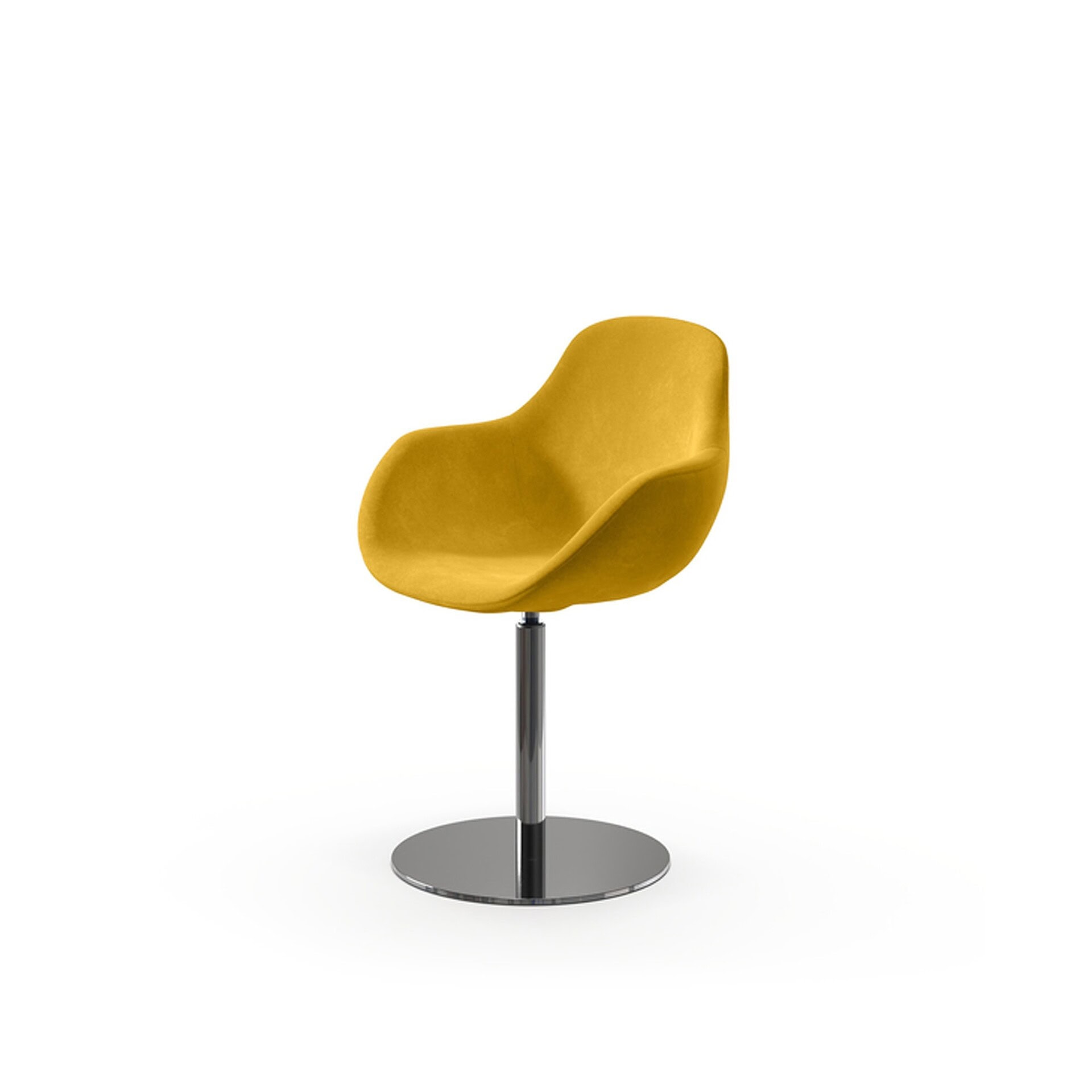 Maya Dining Chair with yellow seat and round pedestal metal base