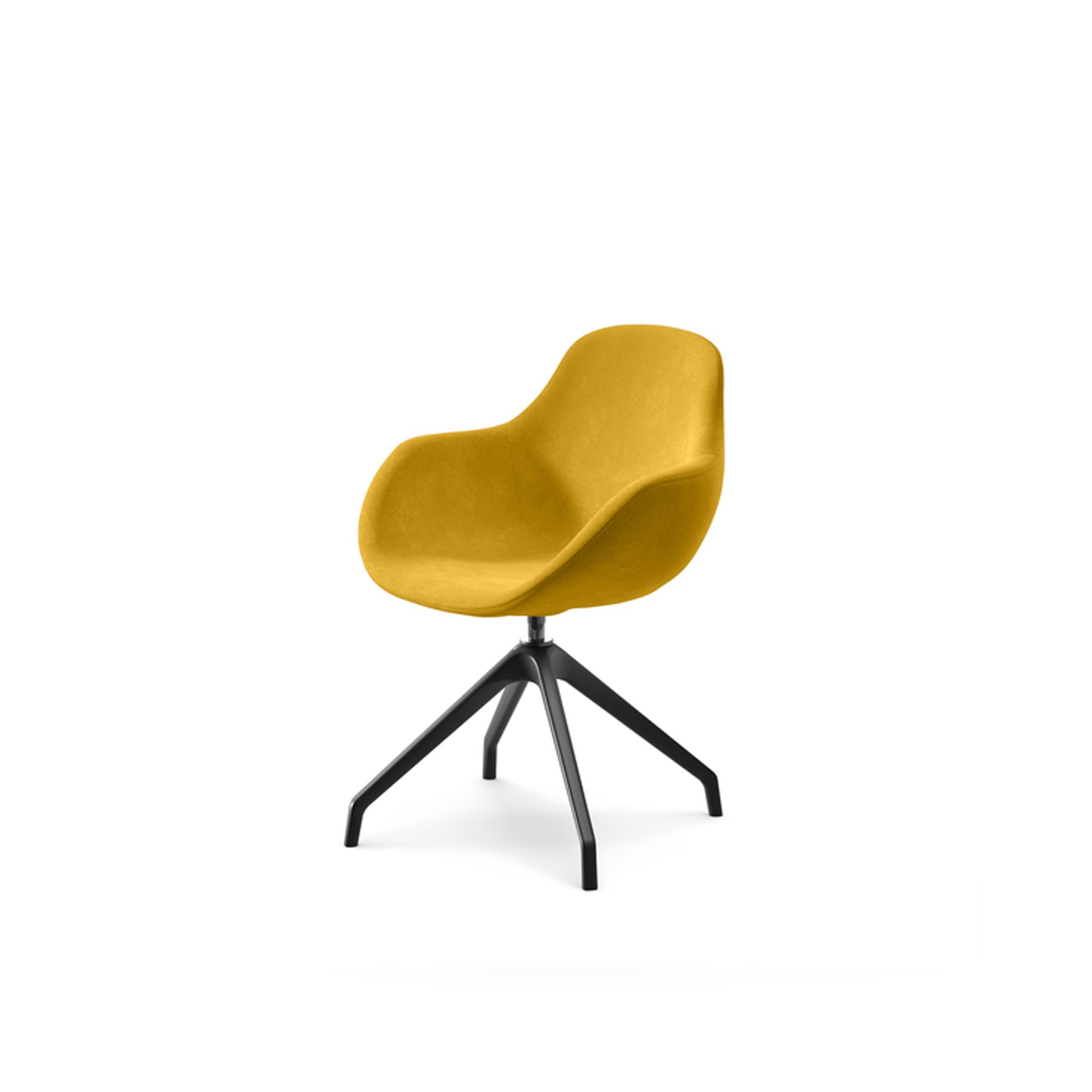 Maya Dining Chair with yellow seat and five-point office-style base with wheels